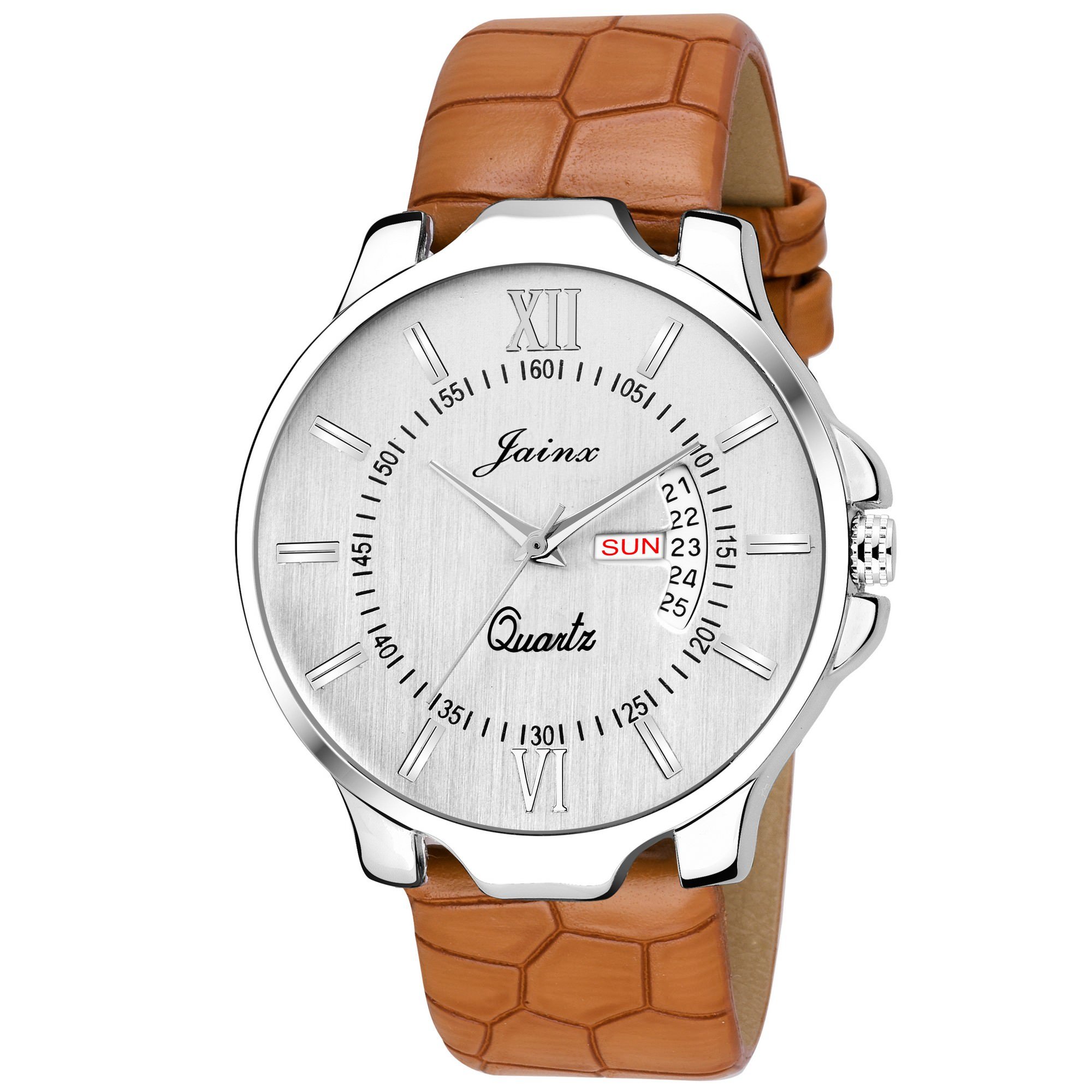 jainx Silver Day and Date Leather Strap Analog Wrist Watch for Men - JM307 (B07DC68XWR) Amazon Price History, Amazon Price Tracker