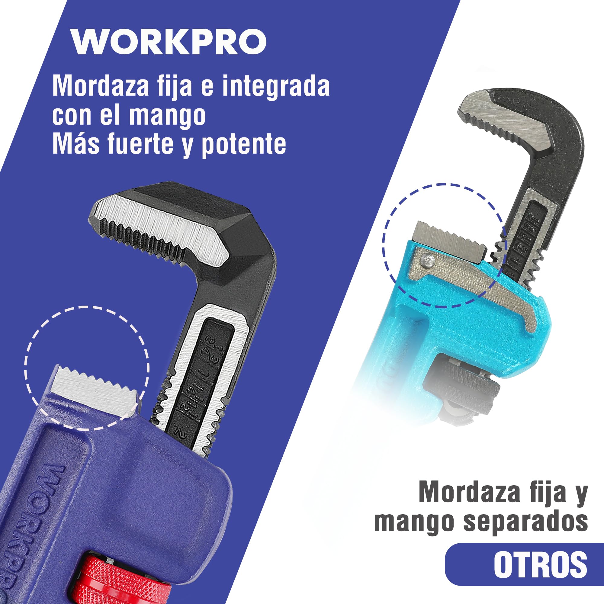WORKPRO Llave para Tubo, Llave de Garra de Forja Entera de 350 mm, Llave de Tubo Recta, de Alta Resistencia para Reparación de Fontanería