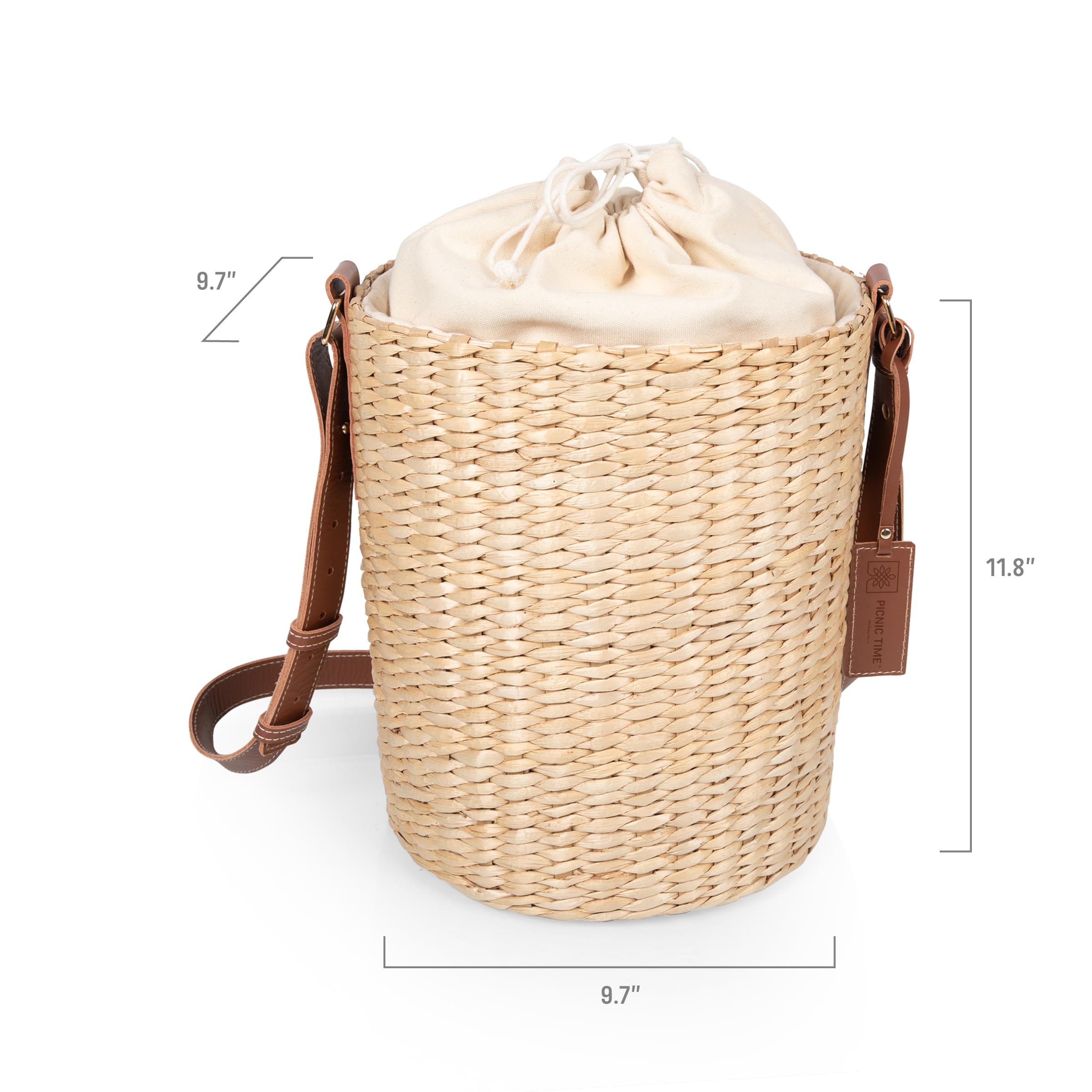PICNIC TIME Palermo Rush - Bolsa de mano aislada con correas de cuero, bolsa de playa aislada, bolsa de picnic (lona beige)