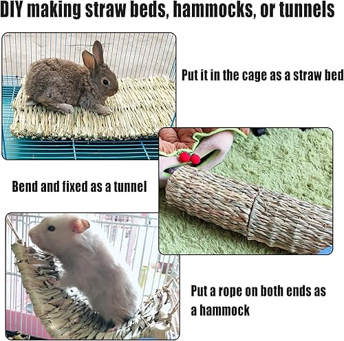 Miniatura 15 de Hamiledyi Alfombrilla de hierba de conejo, tejido natural, para hámster, 22 piezas, para animales pequeños, hecho a mano, tapete de heno, juguete