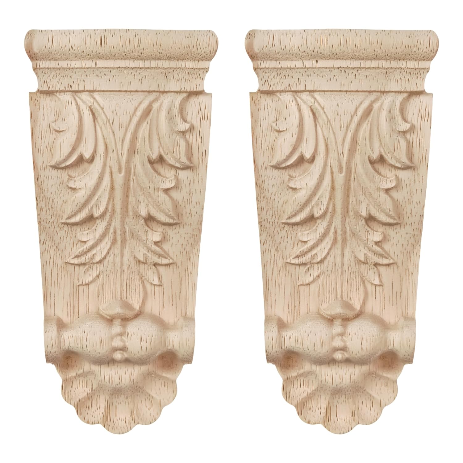 4PCS Unpainted Natural Solid Wood Carved Corner Onlay Applique 5.9x2.8 Inch Vintage Home Decor Decorative European Style Corners Corbels for Home Wall Furniture Decoration (4Pack- 5.9x2.8 Inch)