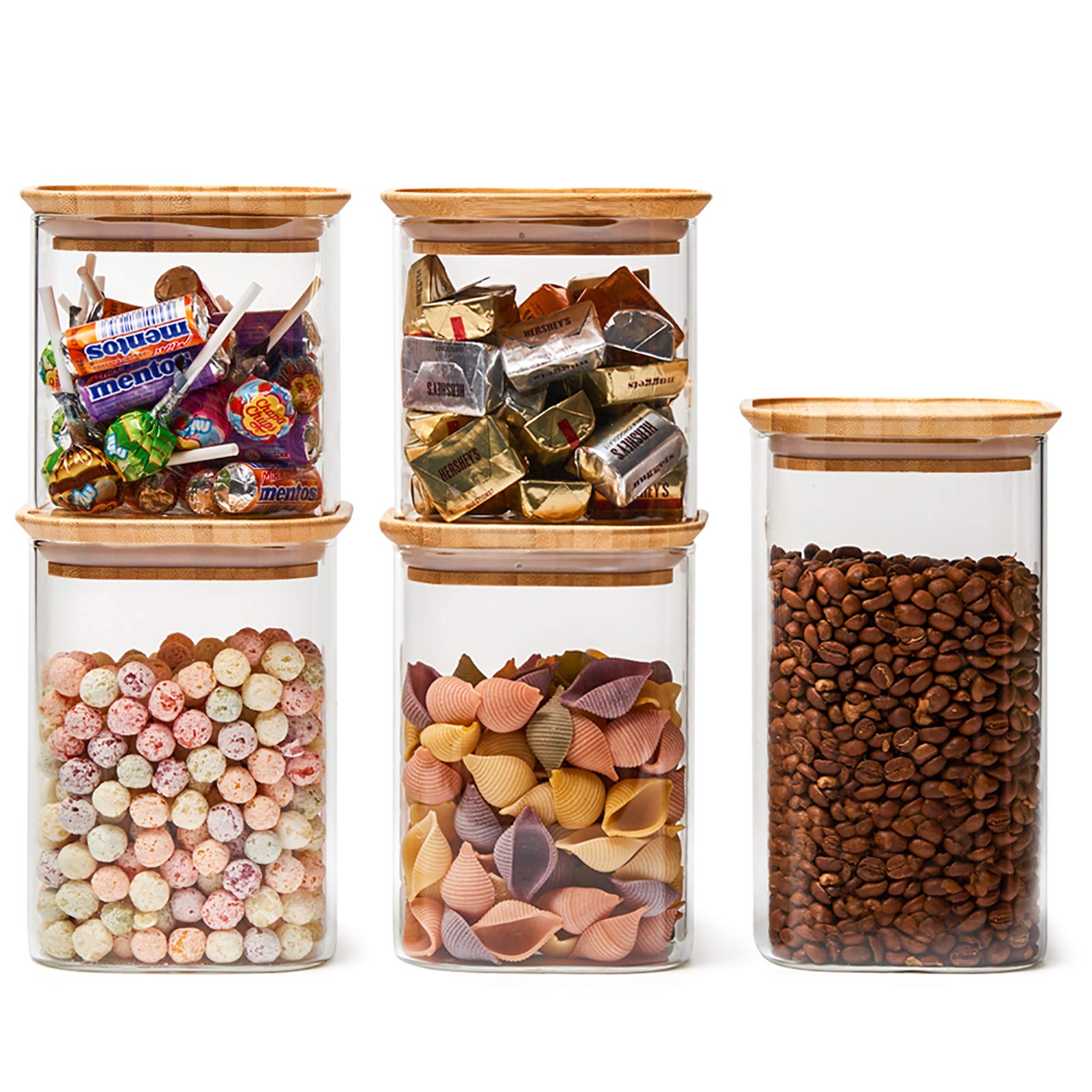 Buy EZOWare 5 Piece Clear Glass Jars Air Tight Stackable Square Kitchen