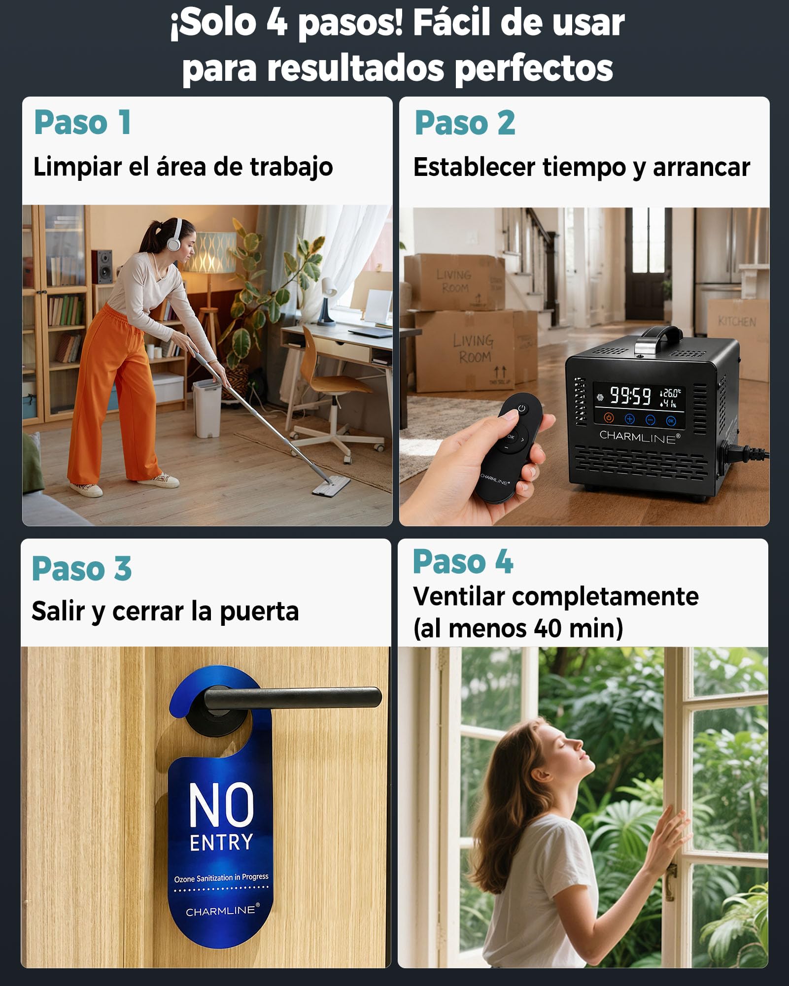 Charmline generador de ozono inteligente para eliminar olores en habitaciones, coches, zonas para mascotas y sótanos, professional ozone machine con mando a distancia, 60.000 mg/h, Negro