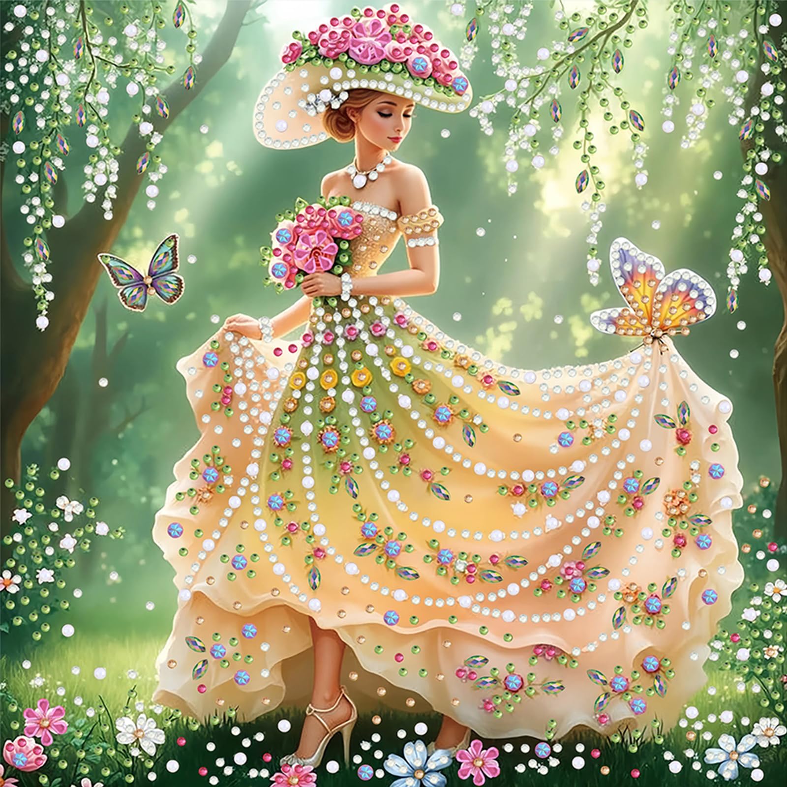 Beauty-5 Flower Beauty Special Shaped 5D Diy Partial Drill Diamond Painting Kits For Adults Beginners Home Decor Diamonds Dots Gem Art Kits 11.81X11.81inch