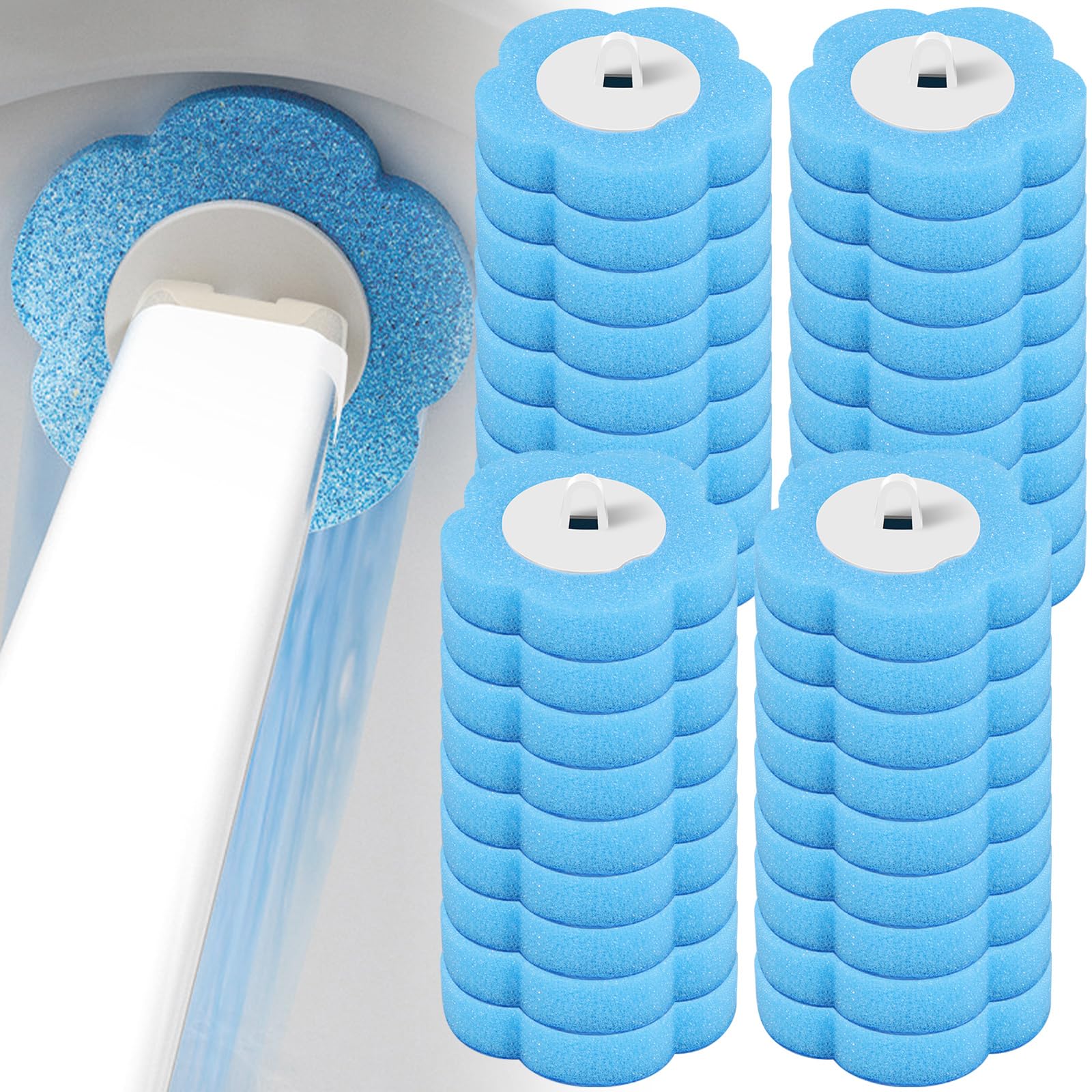 Toilet Cleaning Kit Set, Toilet Brush Wand Kit with Handle Cleaner Brush Toilet Cleaning System for Sink Bathtub Wash Basin Mop Pool (Blue,only 36 Brush Heads)