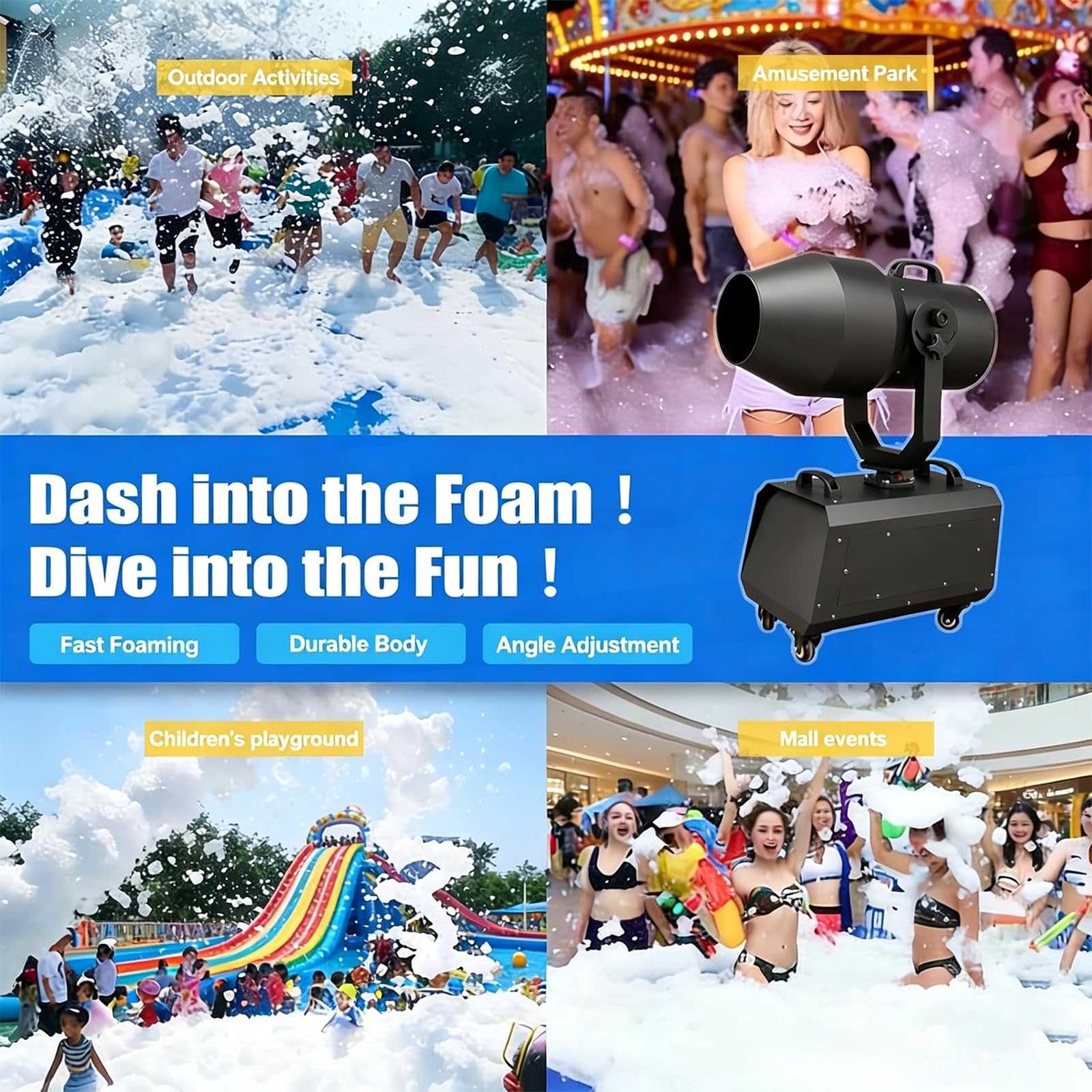 2000-W-Party-Schaumspender,Leistungsstarke Bühneneffekt-Schaummaschine,Shaking Head Dj-Equipment Für Weihnachtliche Atmosphäre,Reichweite 80 M²,Reichweite 6–10 M