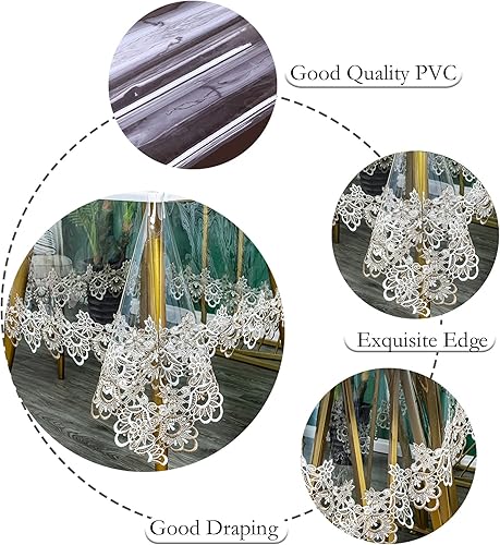 Miniatura 4 de Mantel rectangular de plástico transparente de vinilo PVC impermeable con borde de encaje bordado transparente para cocina, comedor, mesa de café