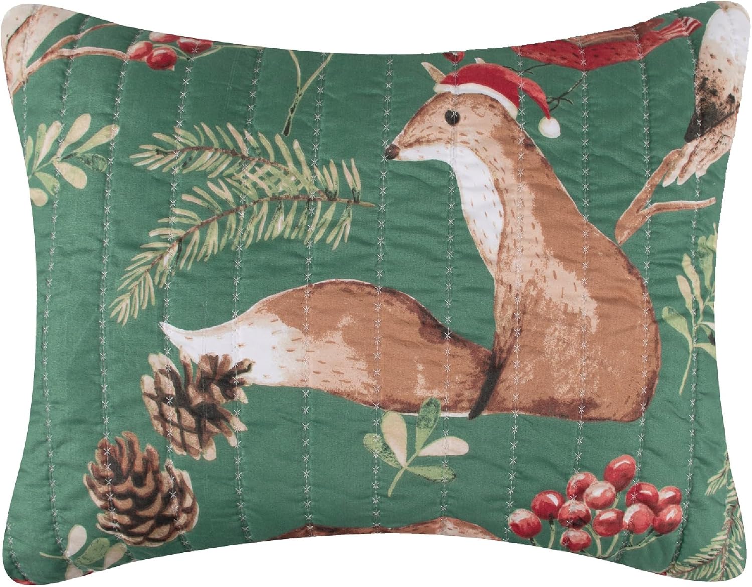 Greenland Home Willow Novelty Forest Animals Quilted Pillow Sham, King, Holiday
