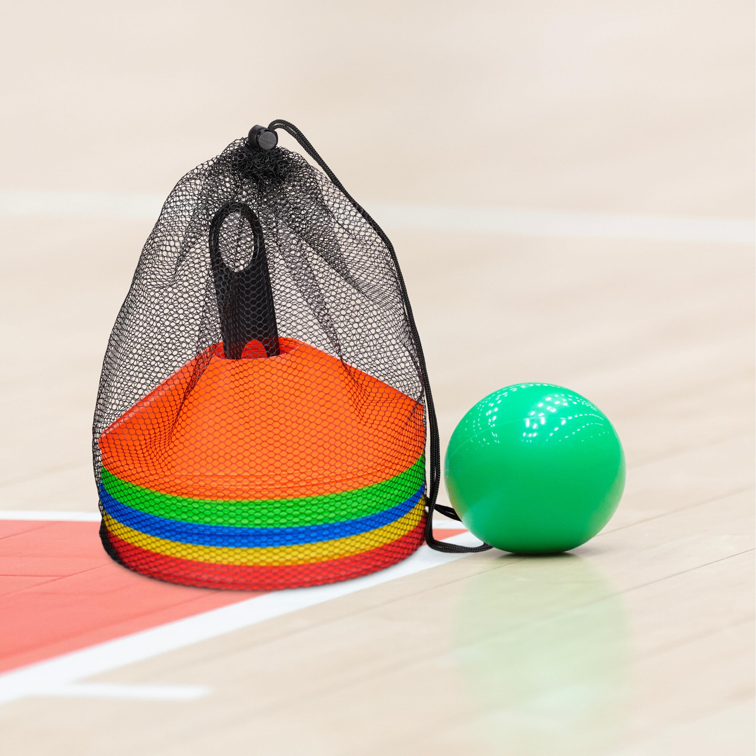 Relaxdays Plot de Sport, Lot de 50, 5 Couleurs, avec Support et Sac, en Plastique PE, H x D : 5 x 19 cm, coloré - 3