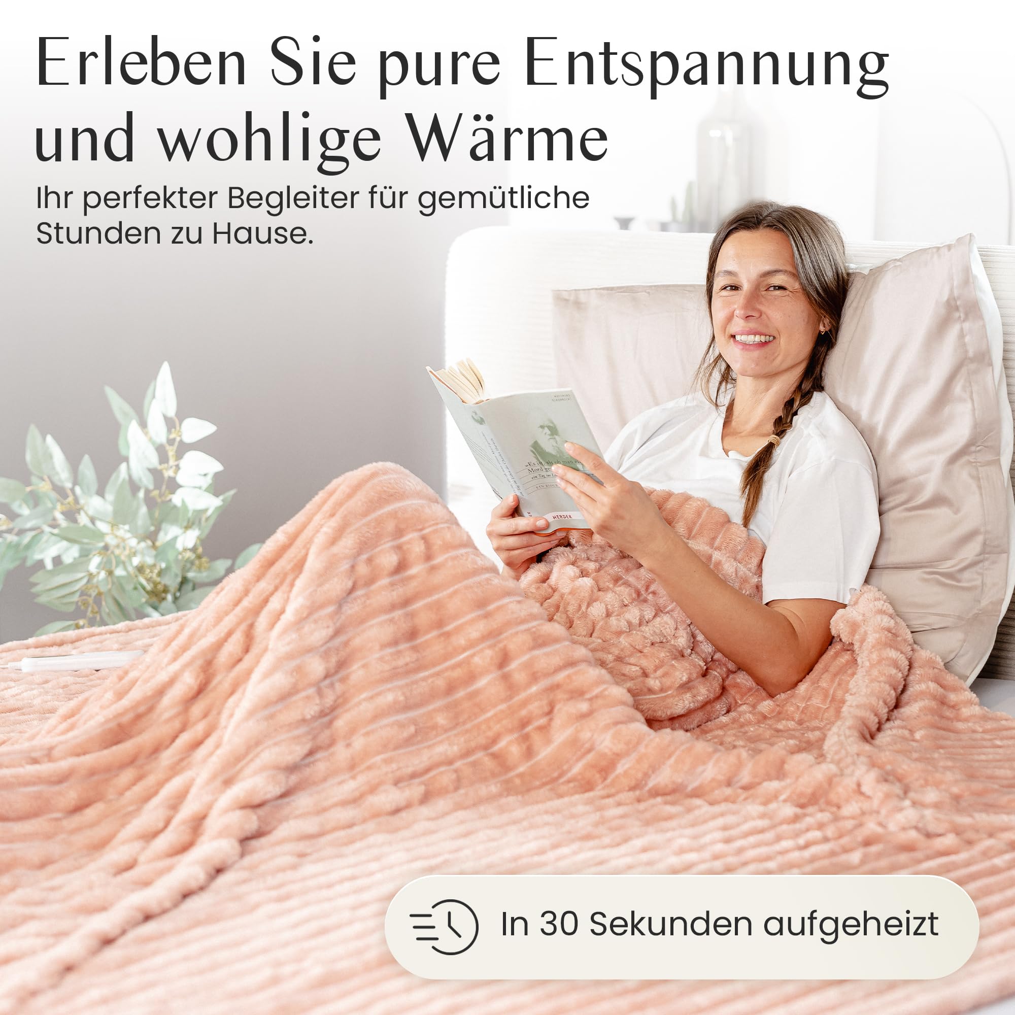 BARBERIO elektrische Heizdecke Wärmedecke staubrosa mit 6 Heizstufen, Timer, Abschaltautomatik, Überhitzungsschutz, LCD, strahlungsfrei, Anti-Milben, flauschig & maschinenwaschbar (150 x 200cm)