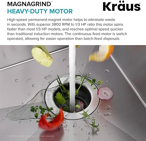 Miniatura 5 de KRAUS WasteGuard KWD100-33MBL - Triturador de basura ultra silencioso de 13 HP con conexión rápida, cubierta de drenaje para fregadero de cocina,
