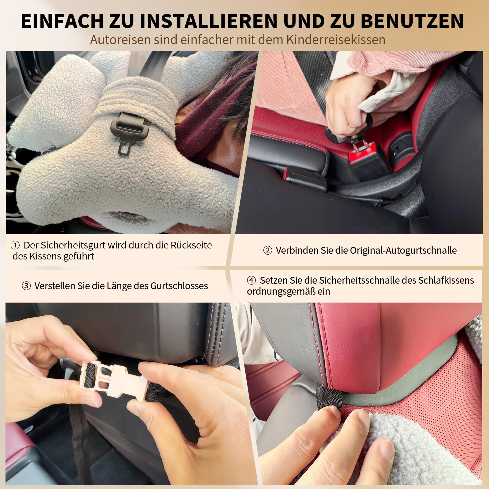 FLORICH Cuscino Auto Bambini a Forma di H, Cuscini Viaggio Bambini, Lavabile e Traspirante con Cuscino per il Collo e Coperta per Bambini e Adulti per le Vacanze in Auto (Rosa01)