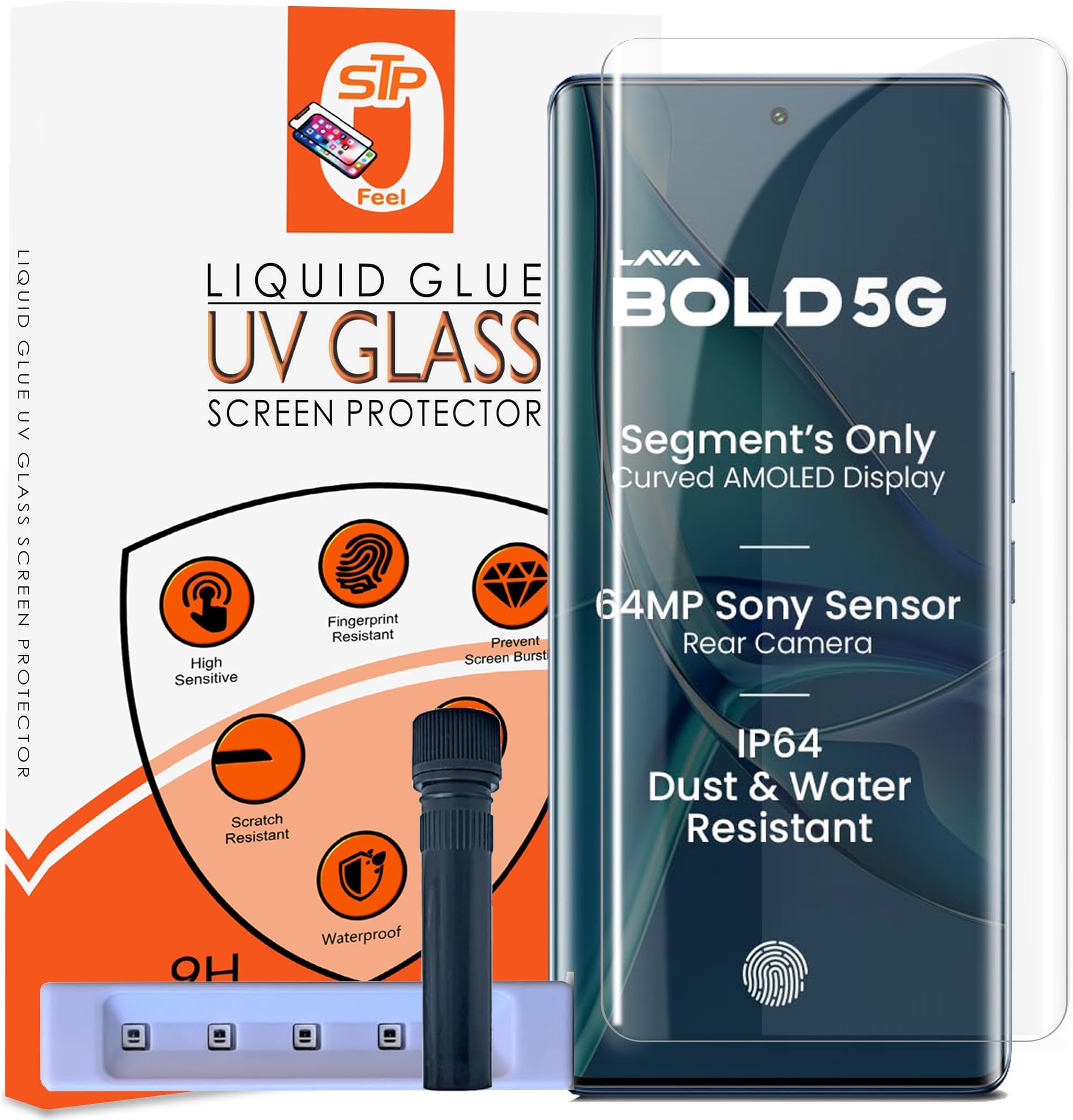 STP FEEL® HD+ UV Tempered Glass Screen Protector Guard Compatible For Lava Bold 5G / Lava Blaze X 5G (6.67 Inch, Pack of 1) Full UV Curved Case Friendly HD Clarity with easy installation kit