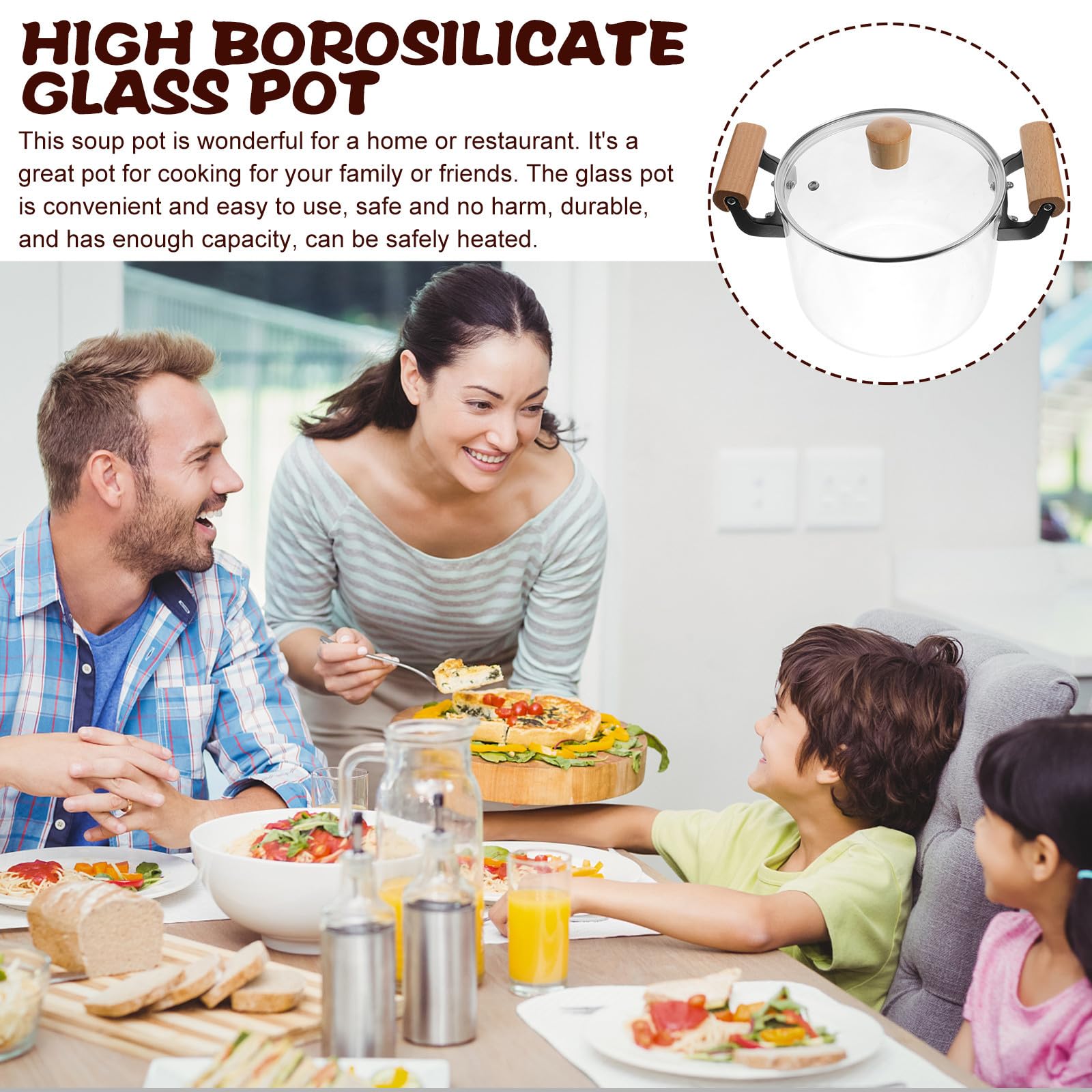 Sosoport Pentola di Vetro Borosilicato 3, 5 con Doppio Manico