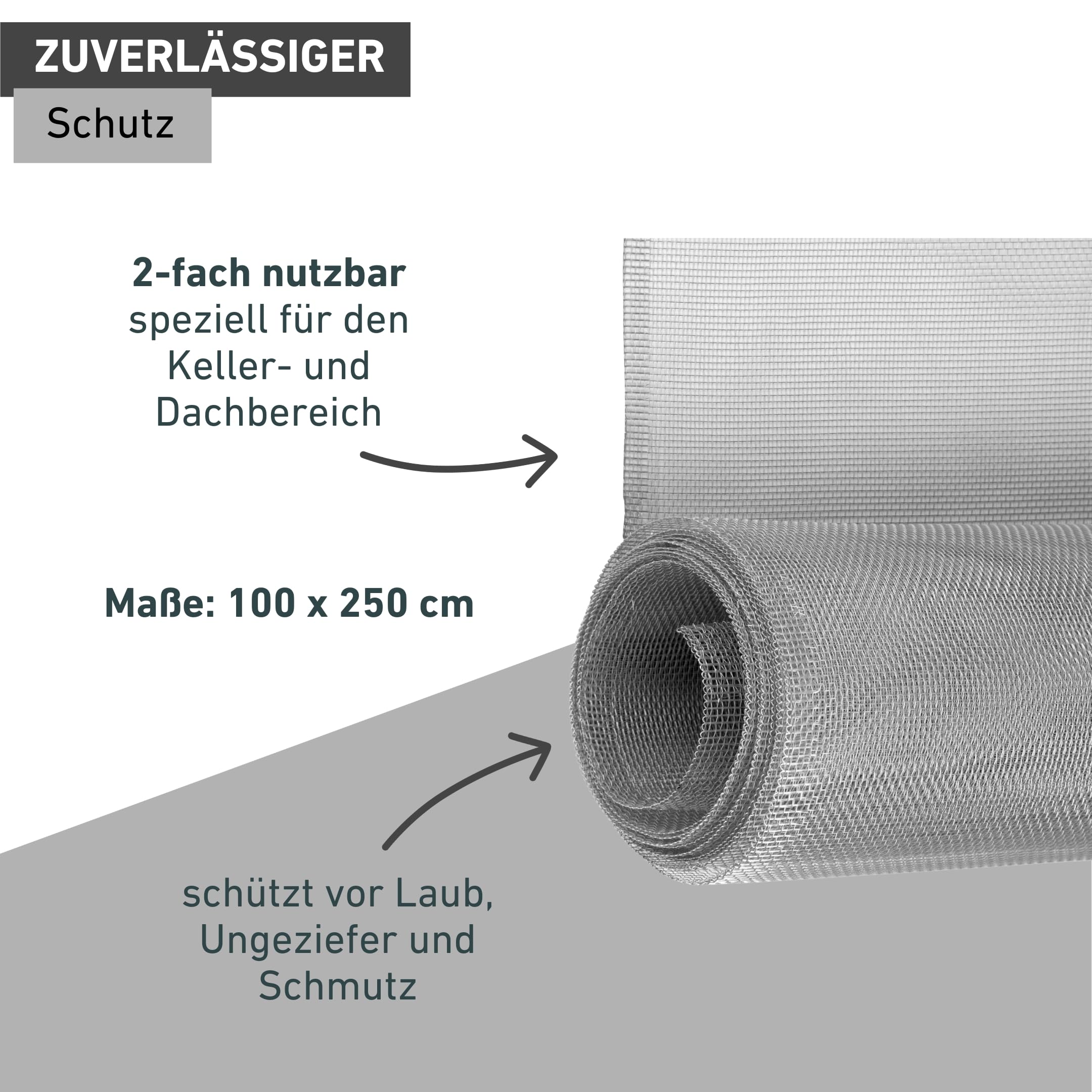 Windhager Fliegengitter Fenster 100 x 250 cm Silber, Aluminiumgewebe, Meterware zuschneidbar, für Keller- und Dachfenster geeignet, feinmaschig, wetterfest, als Ersatzgewebe zur Reparatur, 03621