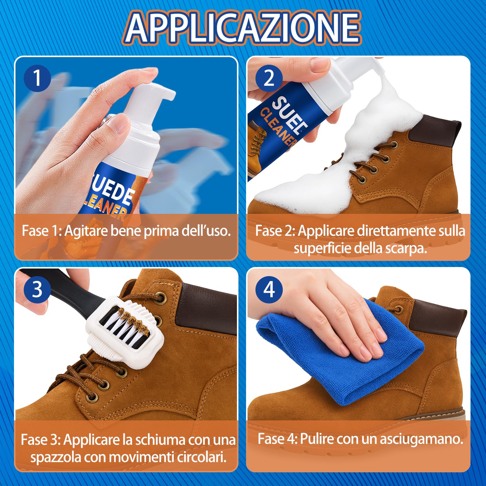 Kit Pulizia Scarpe 200ml, Pulisci Scarpe in Schiuma Delicato per Pulizia Scarpe Scamosciate, con Spazzola, Asciugamano e Spugna, Rimuove Macchie e Ripristina il Colore di Camoscio e Nabuk - 5