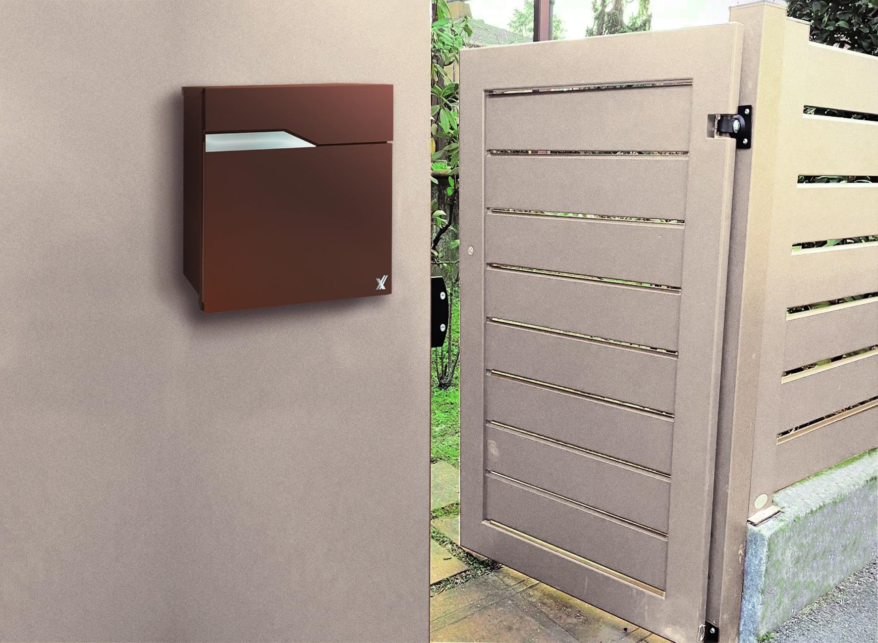 ALUBOX NETTUNO Buzón Exterior Moderno Con Compartimento XL PARA PAQUETES DE DIMENSIONES PEQUEÑAS Y MEDIAS 37x37x11 CM Buzón de Correo Con Portanombre Para Regalar (HERRUMBRE)