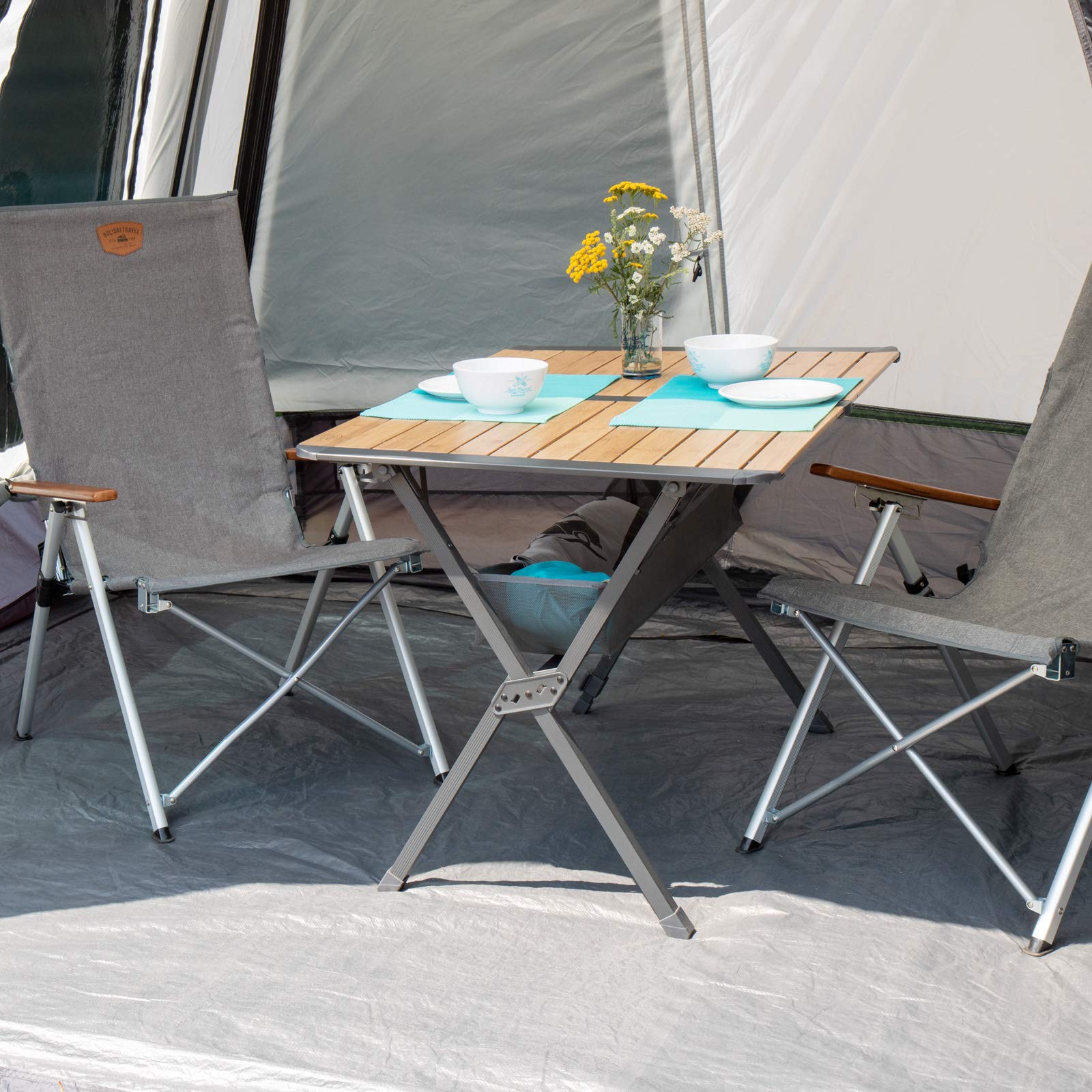 Bambus Rolltisch Mendoza | 110x70cm | kleines Packma | Aufbewahrungsnetz :  Amazon.de: Sport & Freizeit