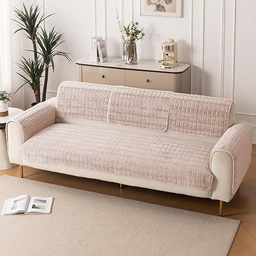 HOKIPO ‘Plush Haven’ Premium Anti-Slip Complete Sofa Cover Set (Seat+Back+Arm) for 3 Seater Sofa | Soft Fluffy Plush Fabri...