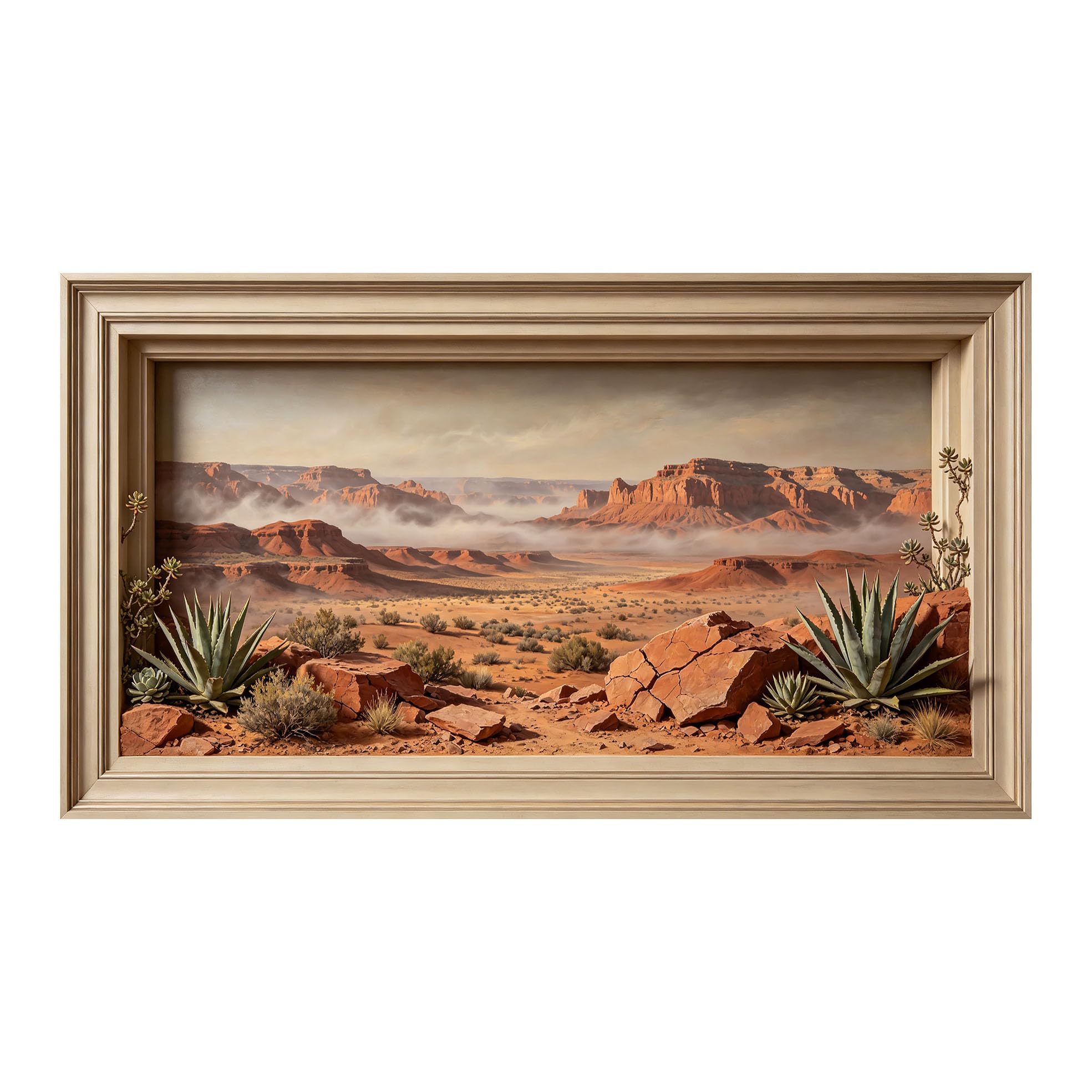 3D Framed Wall Art 50cm×100cm Southwestern Desert Canyon Landscape Panoramic Realistic Oil Painting Large Size SelfAdhesive Removable Wall Decor Prints Artwork for Living Room Bedroom Office