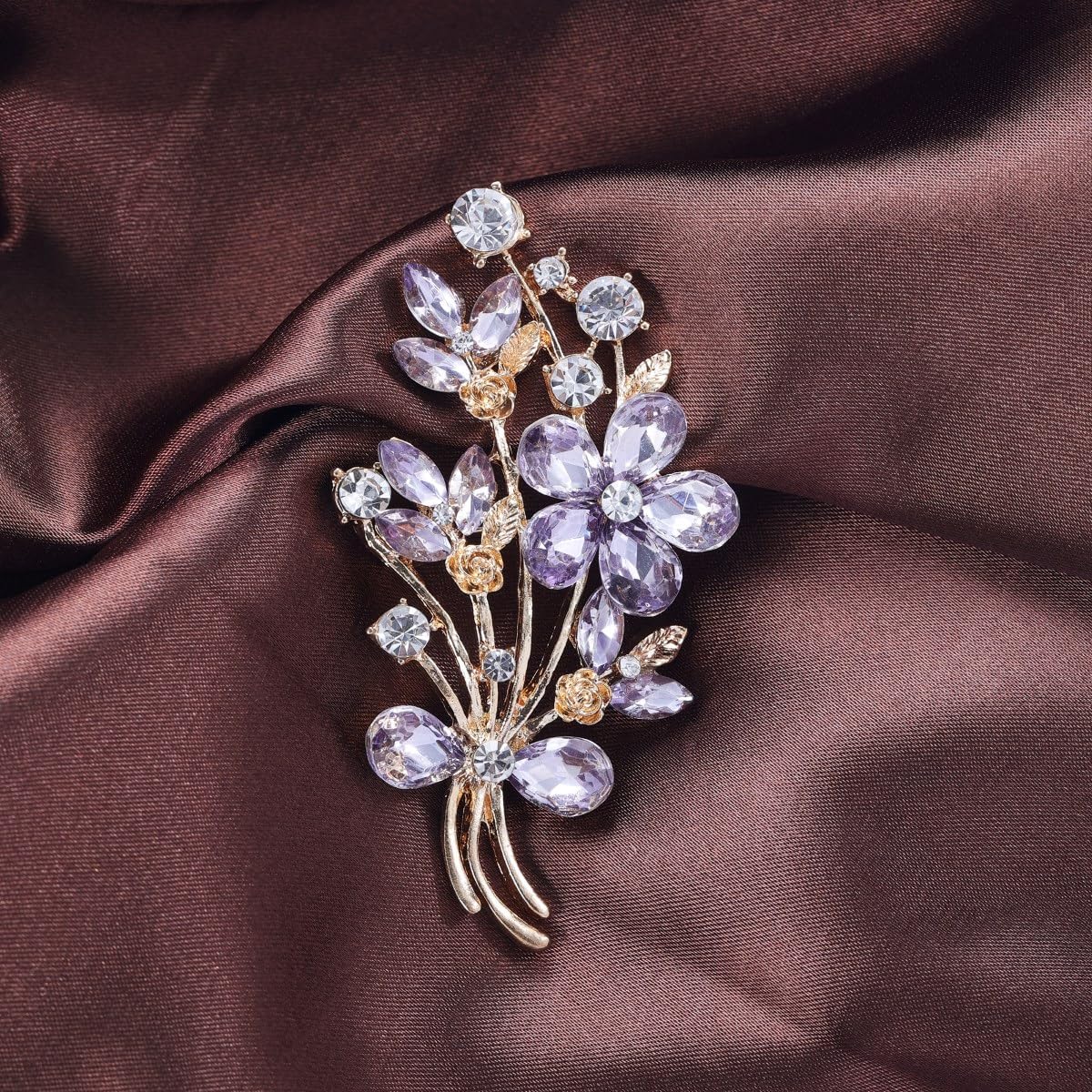 YOQUCOL Red Colour Zircon Crystal Poppy Flower Bouquet Shape Brooch Pins for Woman Gift