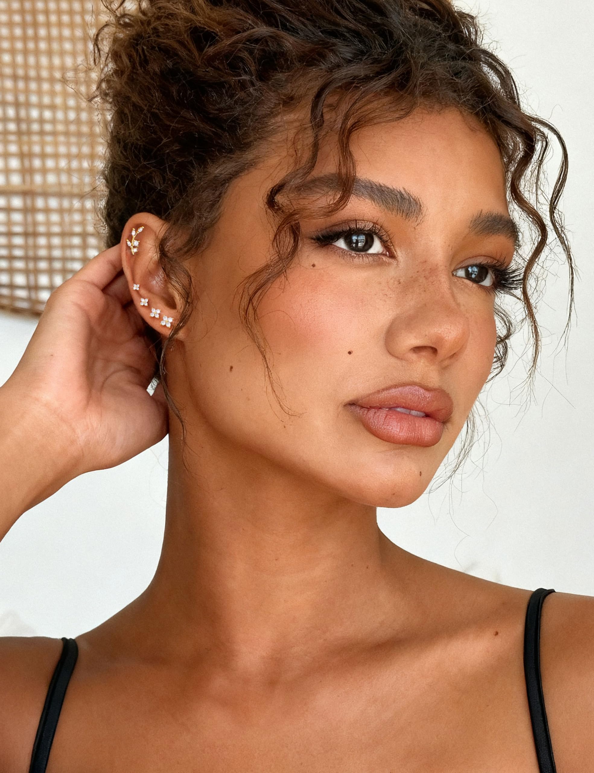 YADOCA 5 Paires Boucles d'Oreilles Femme, Boucles d'Oreilles Argent 925 | Hypoallergéniques Boucles d'Oreilles Or 14K Petit Fleur CZ, Piercing Oreille Cartilage Tragus Helix Piercing