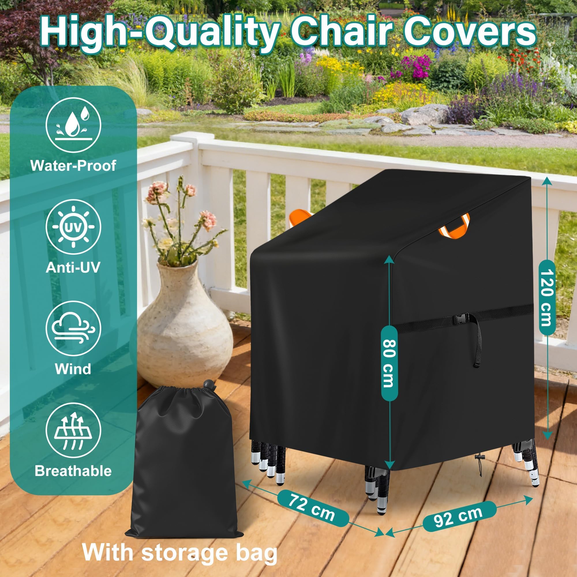 Housse Chaise Jardin Imperméable 72x92x80/120CM Oxford 420D Anti-UV