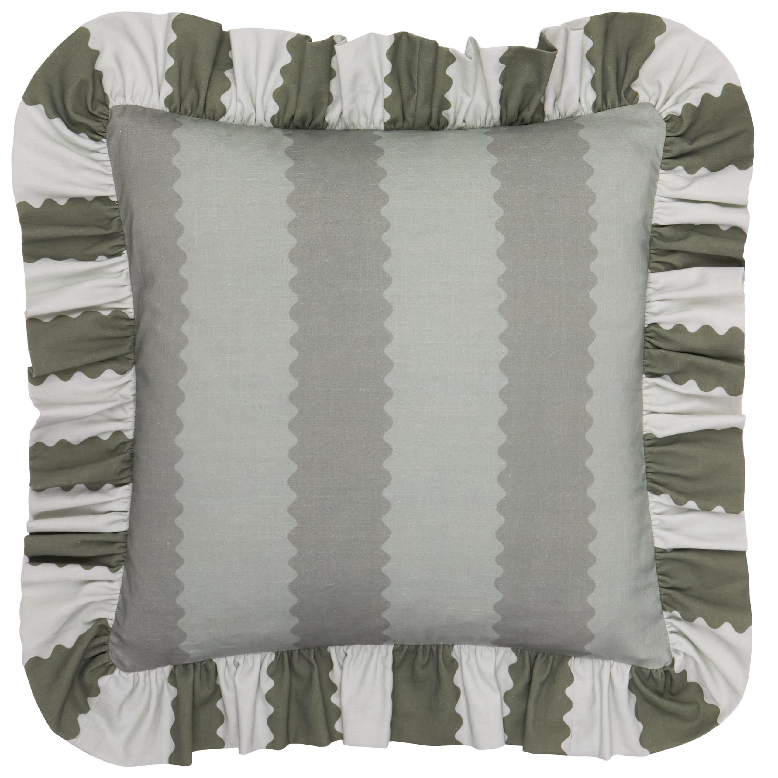 Wylder Birdie Stripe 100% Cotton Ruffle Cushion in Green | Size: 45cm x 45cm