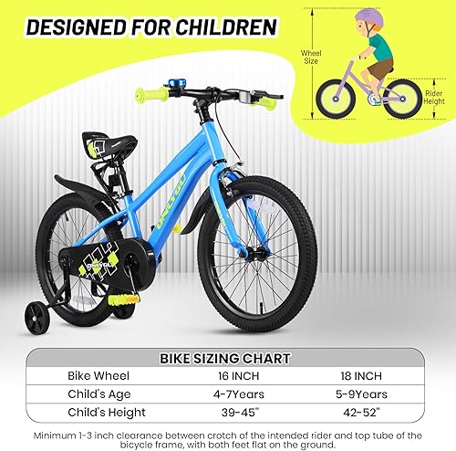 Miniatura 7 de Elegante bicicleta para niños de 4 a 9 años, fácil de montar, segura y estable, ruedas de 16 a 18 pulgadas, colores vibrantes, incluye ruedas de