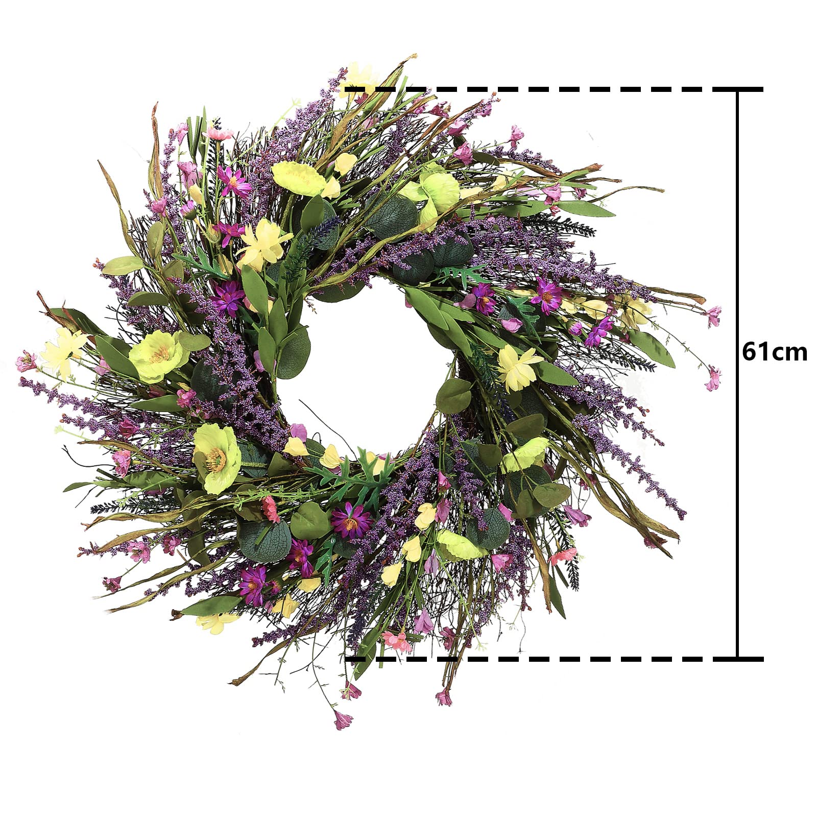 Couronne De Porte Printanière Avec Lavande Et Marguerites - Panier Suspendu Artificiel - Décoration D'Entrée
