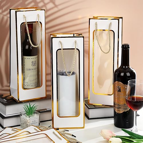 Miniatura 4 de Yeaqee 50 bolsas de regalo de vino para botellas de 4.92 x 3.35 x 14.2 pulgadas, bolsas reutilizables para botellas de vino transparentes a granel