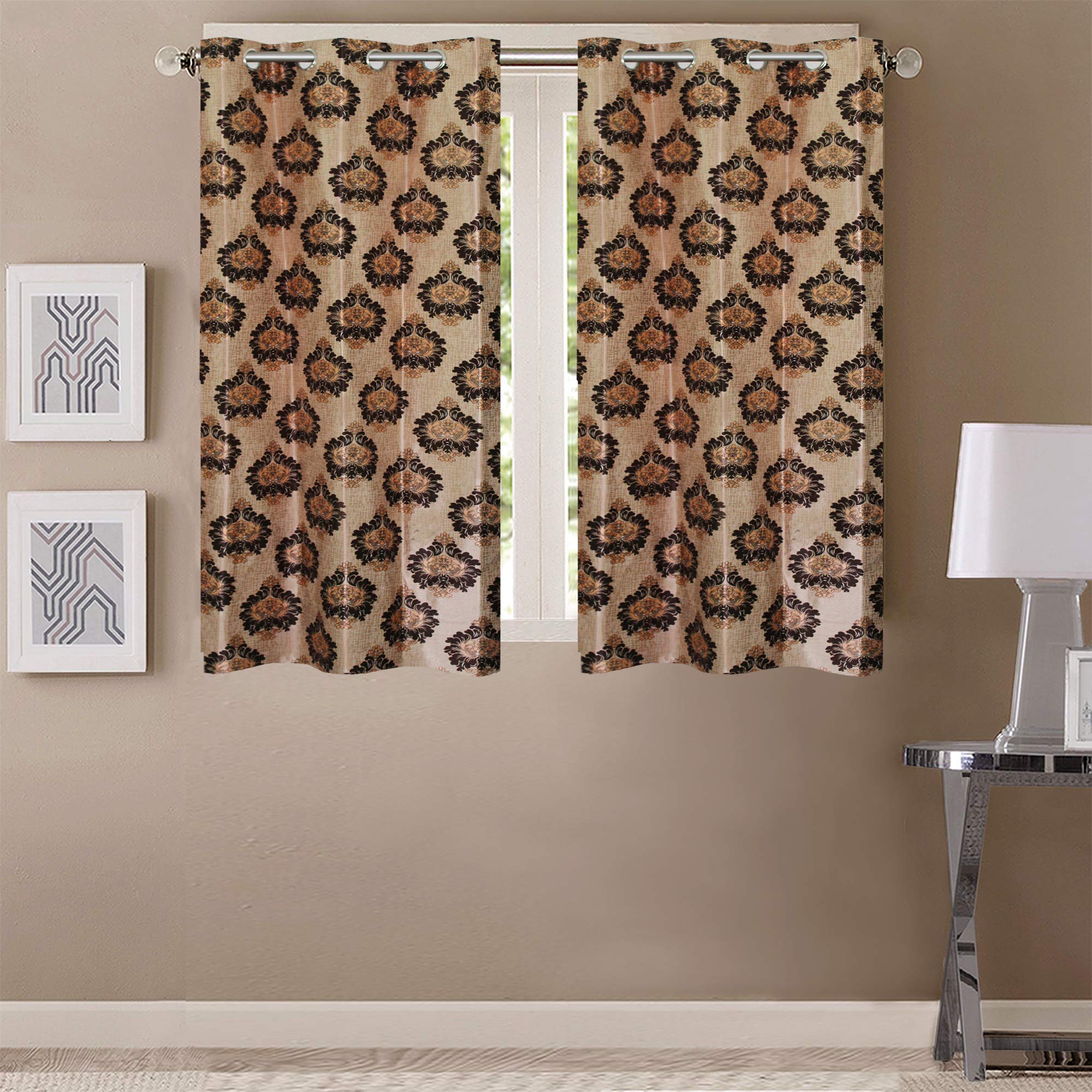 Queenzliving Polyester Mosaic Curtain, Window 5 feet- Pack of 2, (Brown)