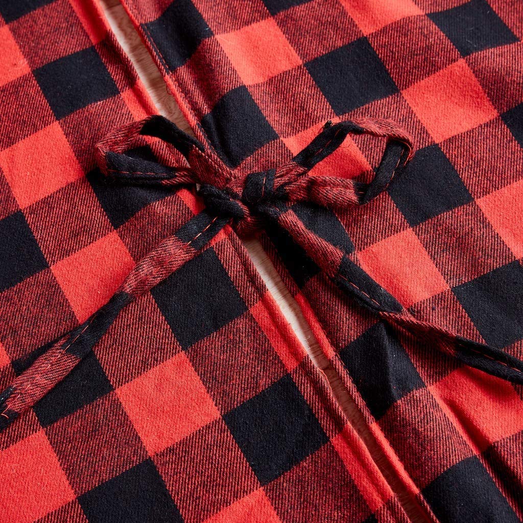 48 Inch Christmas Tree Skirt - Buffalo Plaid Check Red and Black Xmas Tree Skirts with Pom Pom for Christmas Decorations Double Layers
