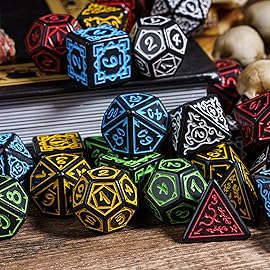 Poludie 5 Sets DND Dice Druid Polyhedral Dice Set (35pcs) with 1 Large Leather Bag, D&D Die Set for Dungeons and Dragons, RPG Table Games (5Sets/35Pcs Druid Die)