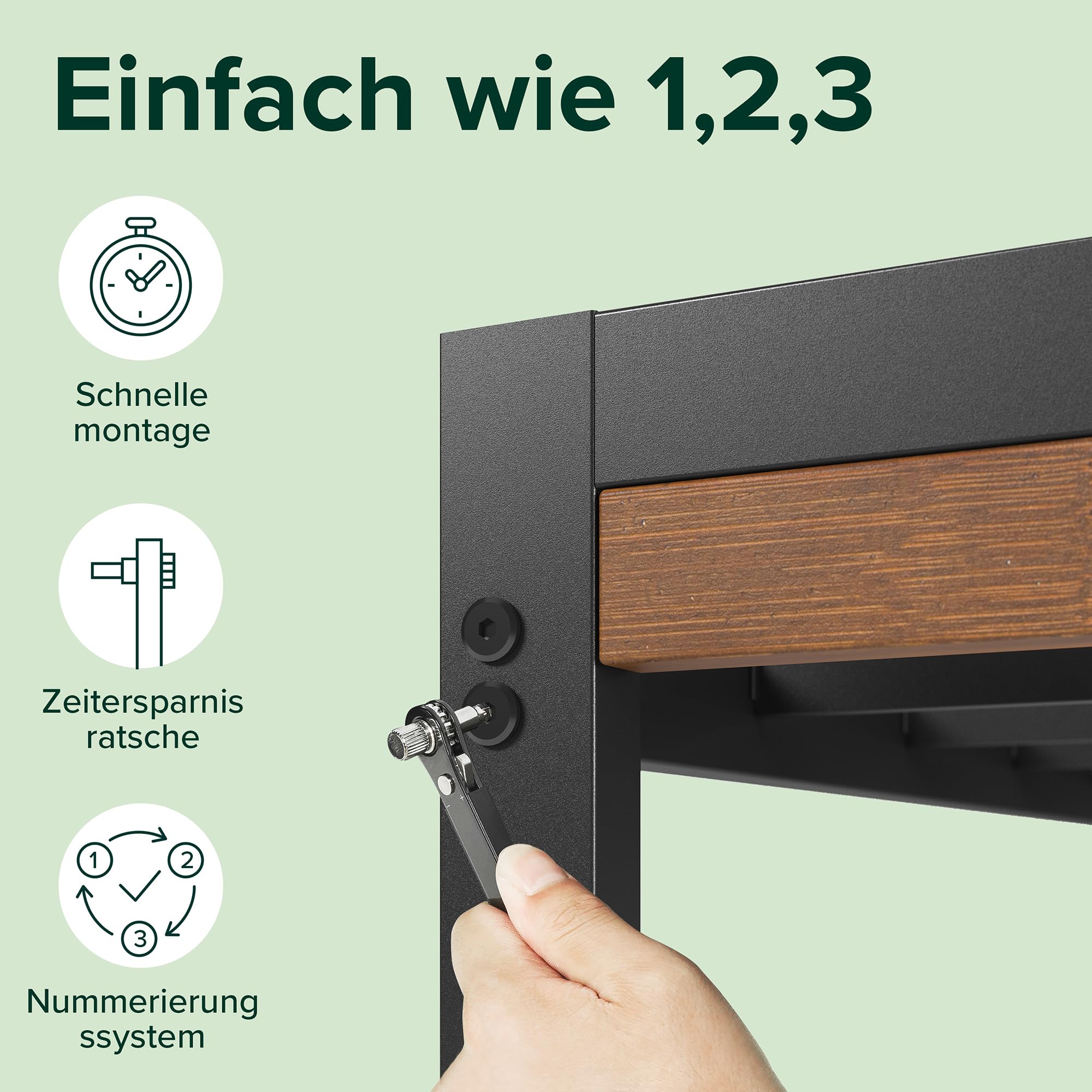 Zinus Kai łóżko 140 x 200 cm – wysokość 23 cm – bambusowa i metalowa platforma, rama łóżka z zagłówkiem i stalowym stelażem – brązowe i czarne