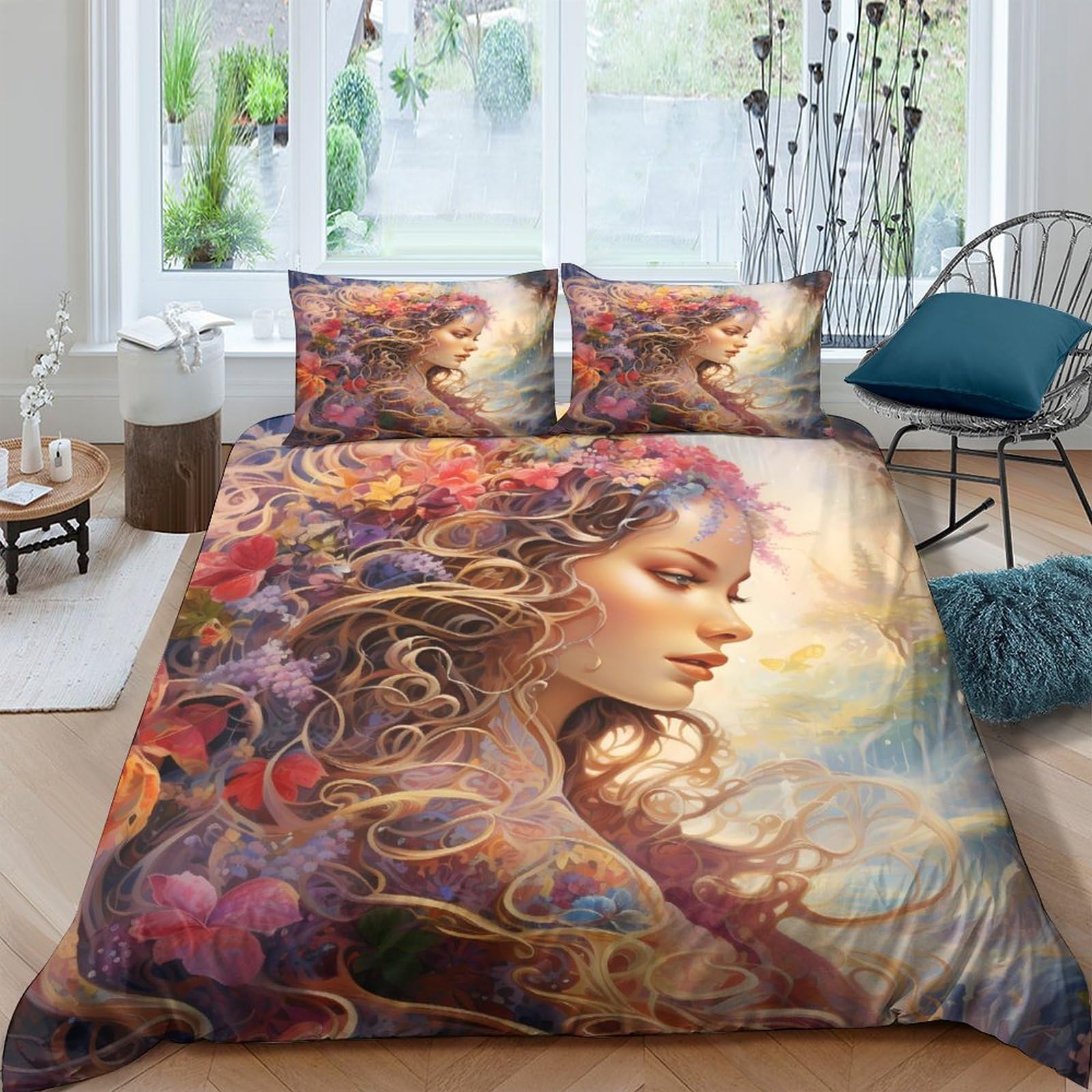 Housse de couette papillon 3D 200x200 cm avec taies d'oreiller en microfibre pour lit double