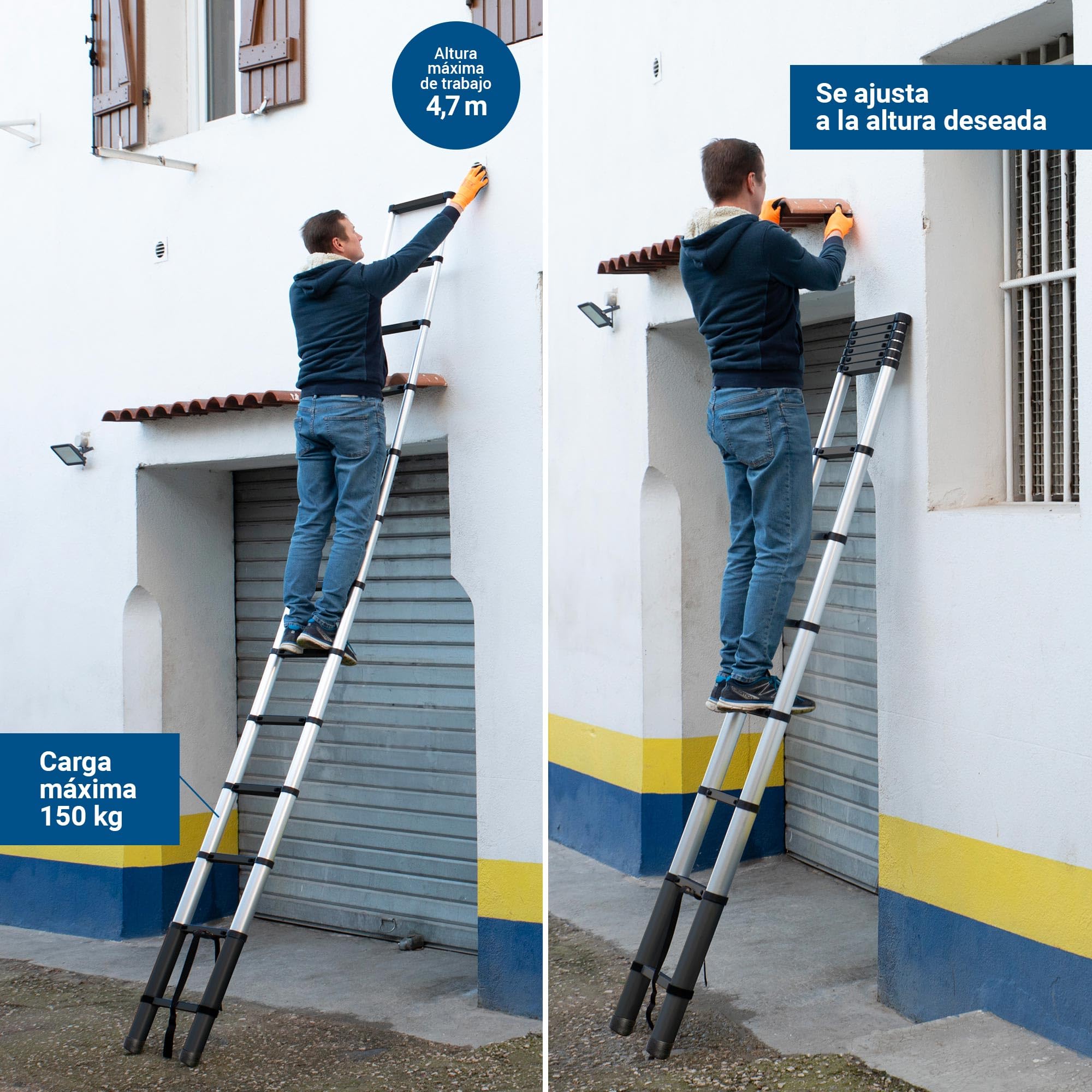 HOSTRÖM Escalera telescópica de 3,8 m TELESCOO13, Aluminio, Plegable, Extensible, Altura máxima de Trabajo 4,7 m, Norma EN131, garantía de 5 años.