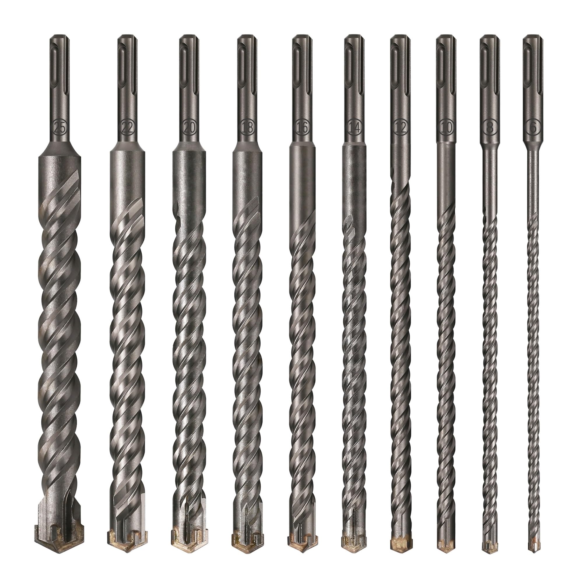 1 broca de mampostería SDS Plus de 6 a 25 mm, cabezal de corte de alta resistencia, doble barrena, broca de martillo eléctrico de 260 mm para bloques de ladrillos de pared de hormigón(260X25mm)