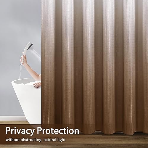 Miniatura 5 de Cortina de ducha de 78 pulgadas de largo, tela texturizada, cortinas de baño marrones, cortinas de poliéster degradado para baño, cortina de ducha