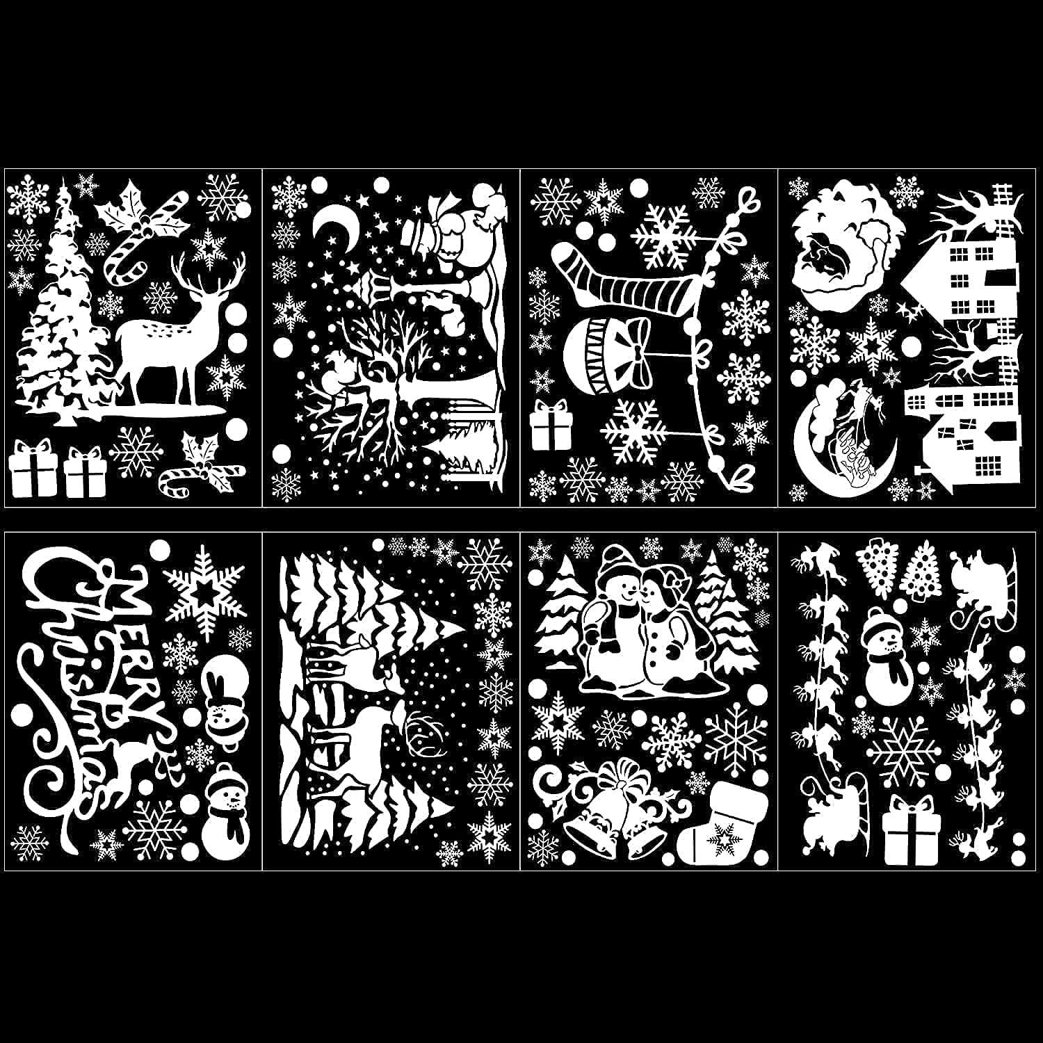 SULOLI Weihnachts-Fenster-Dekoration, 141 statische Schneeflocken-Aufkleber, Frohe Weihnachten, Fenster-Aufkleber für Weihnachtsparty-Zubehör (8 Blatt)