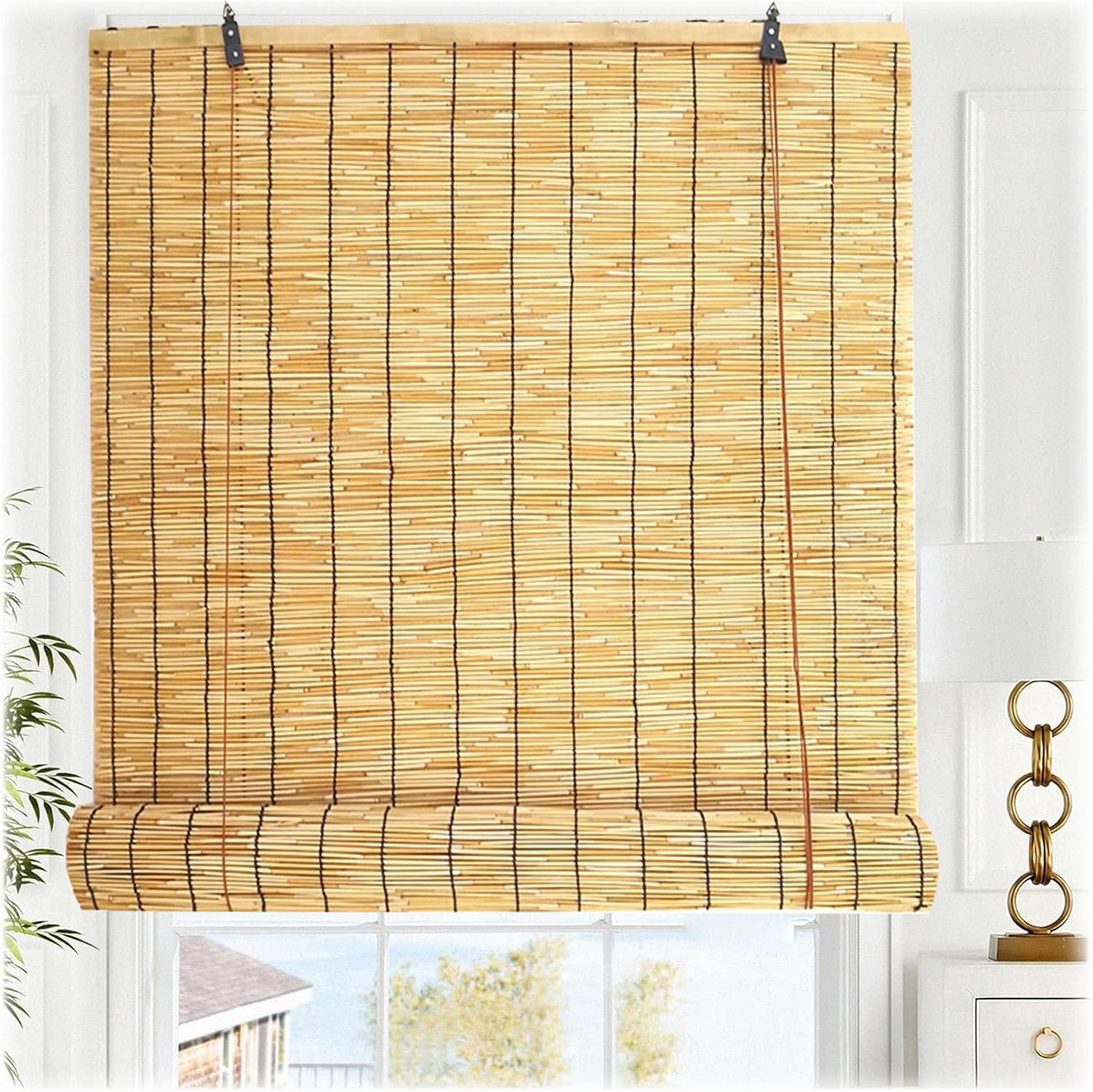 HAOYUES Bamboo Roll Up Window Blind Natural Bamboo Blinds 40~160cm Wide Outdoor Roller Blinds For Pergola Reed Curtain Outdoor Privacy Screen Kitchen Blinds For Windows
