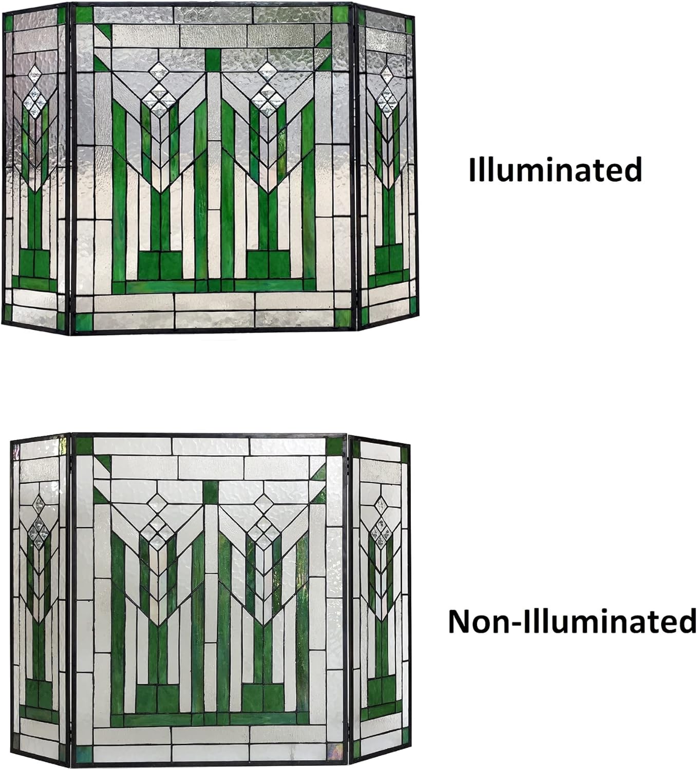 CHLOE Lighting Benjamin Mission 3pcs Folding Tiffany-Glass Fireplace Screen 38" Wide