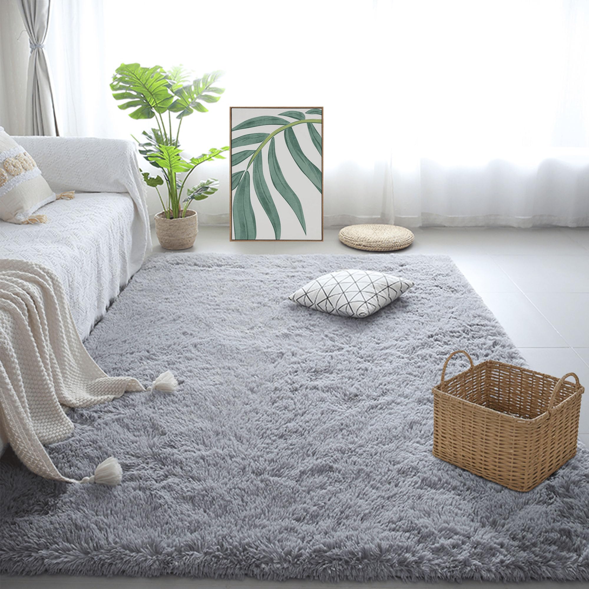 Tapis moderne gris clair 120x130 cm lavable et moelleux pour chambre enfant