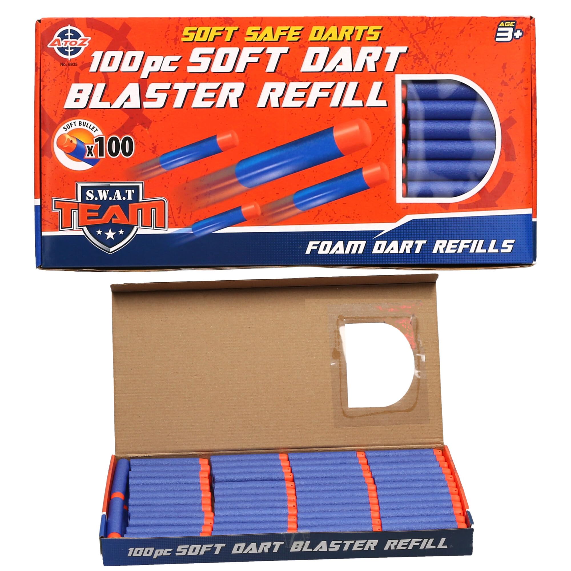 Padgett Bros SWAT Team Soft Foam Dart Refills, 100-Pack, Blue and Orange, Age 3+