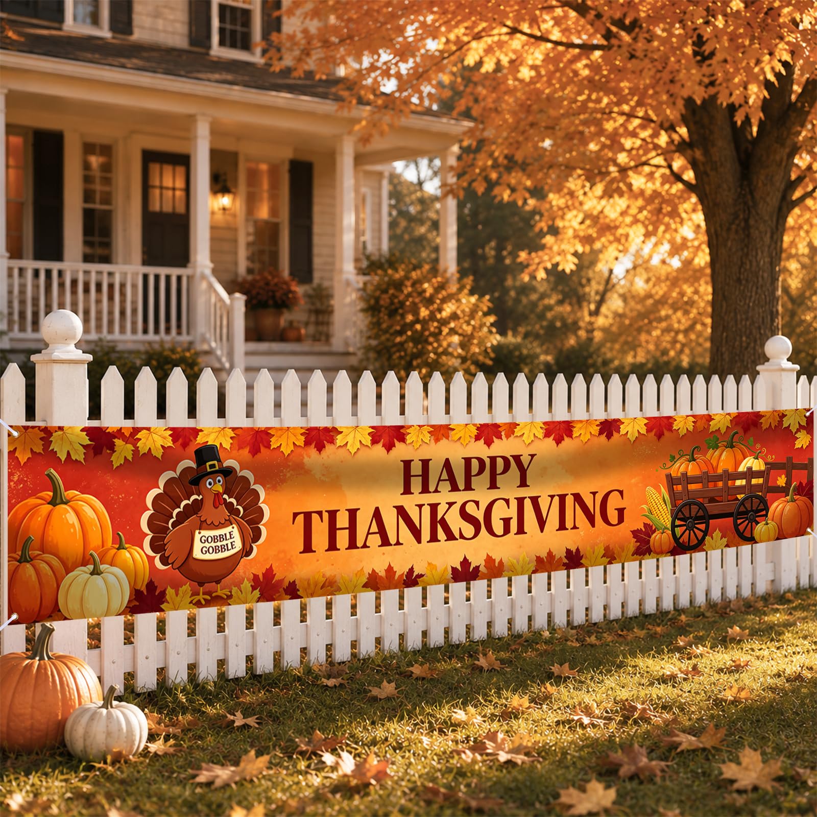 Nuxovilar Happy Thanksgiving Banner,118.1"x19.68" Polyester