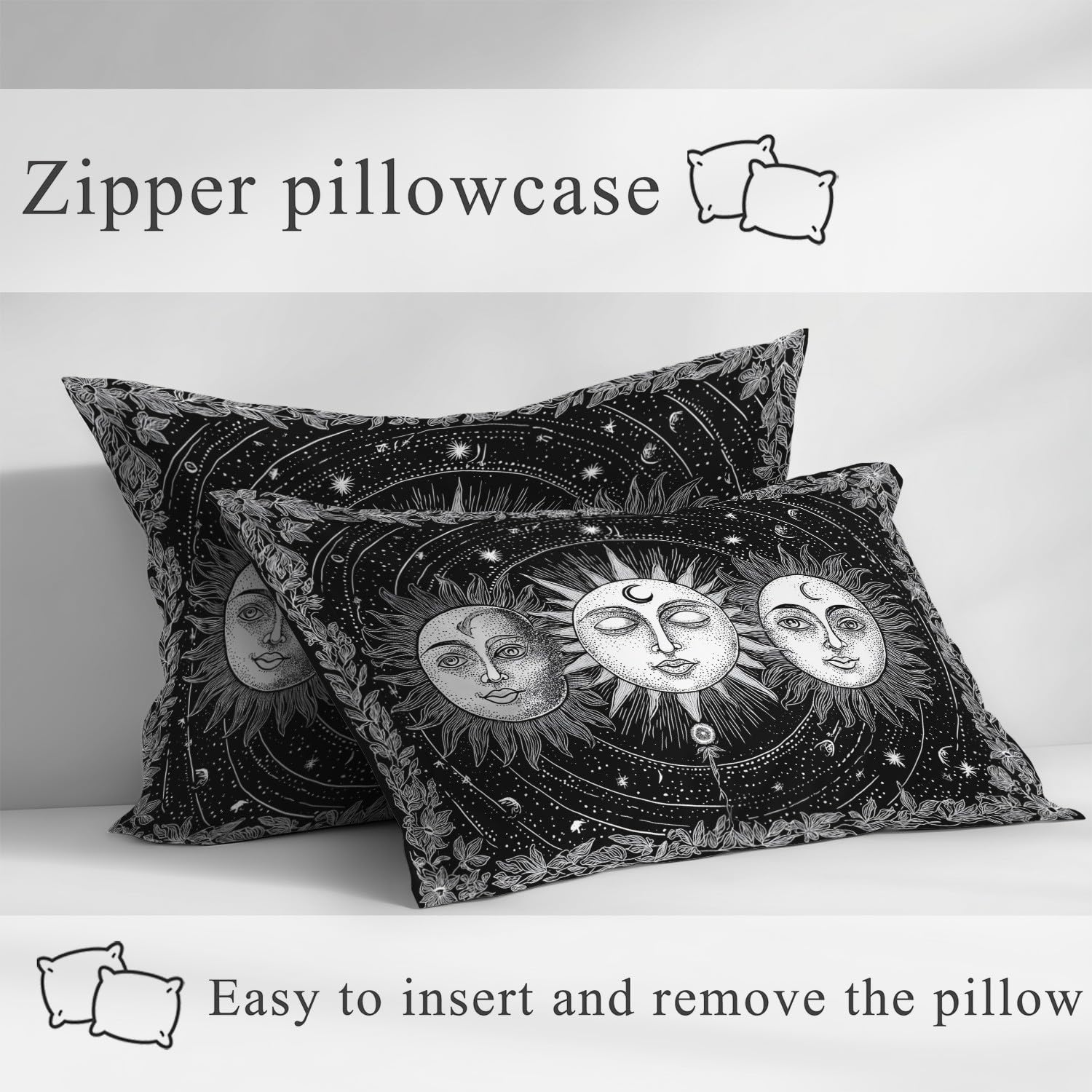 King Fitted Sheets - Bed Sheets Breathable and Luxury Microfibre Bedding Sets 160 x 200 cm, Celestial Faces, Sun & Moon, Mystic Classical, Retro Totem, Artistic Bedroom