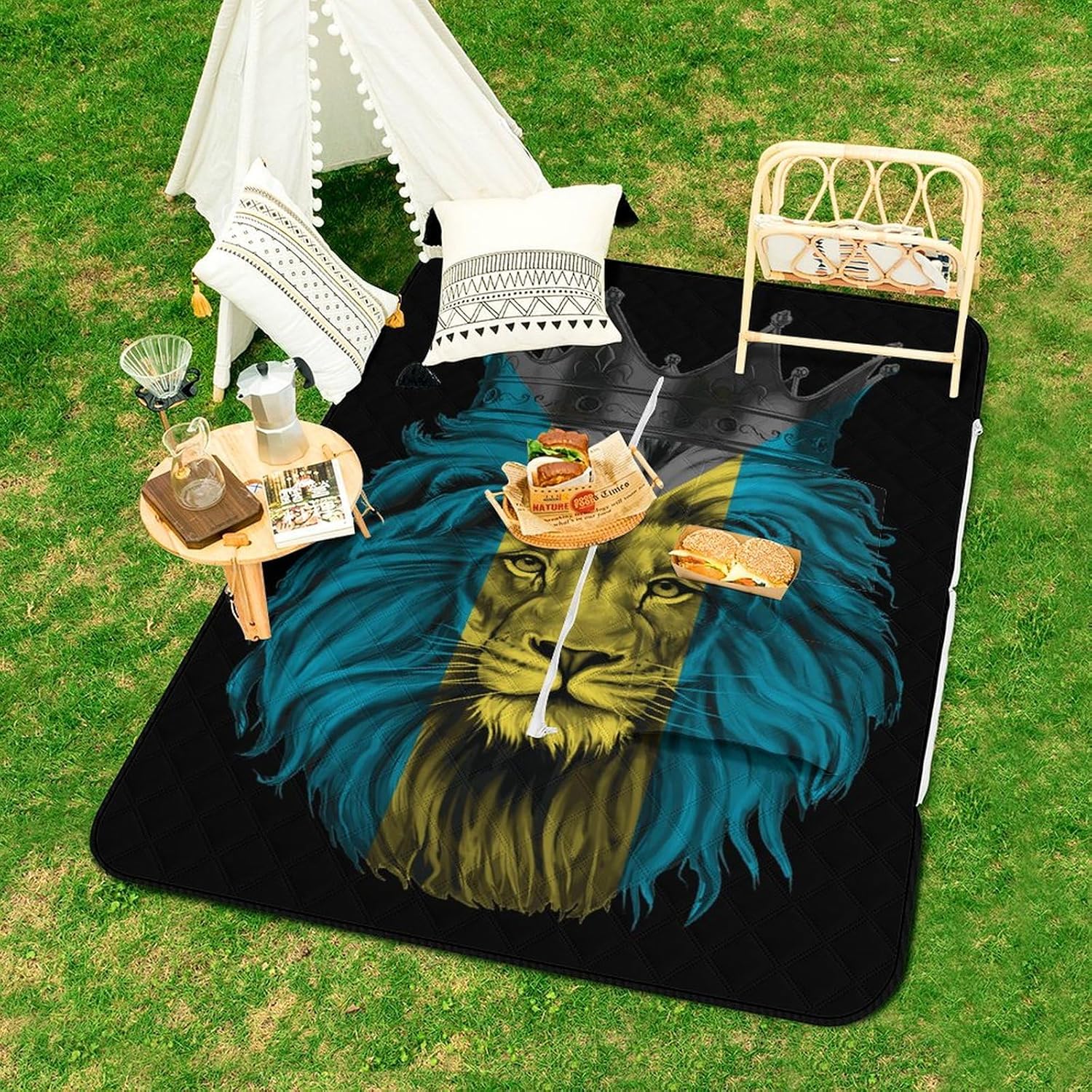 generic Bahamas Flag 2 Picnic Blankets,Portable Waterproof Foldable Picnic Mat,Sandproof Outdoor Mat for Park Picnic Blanket Accessories for Adults