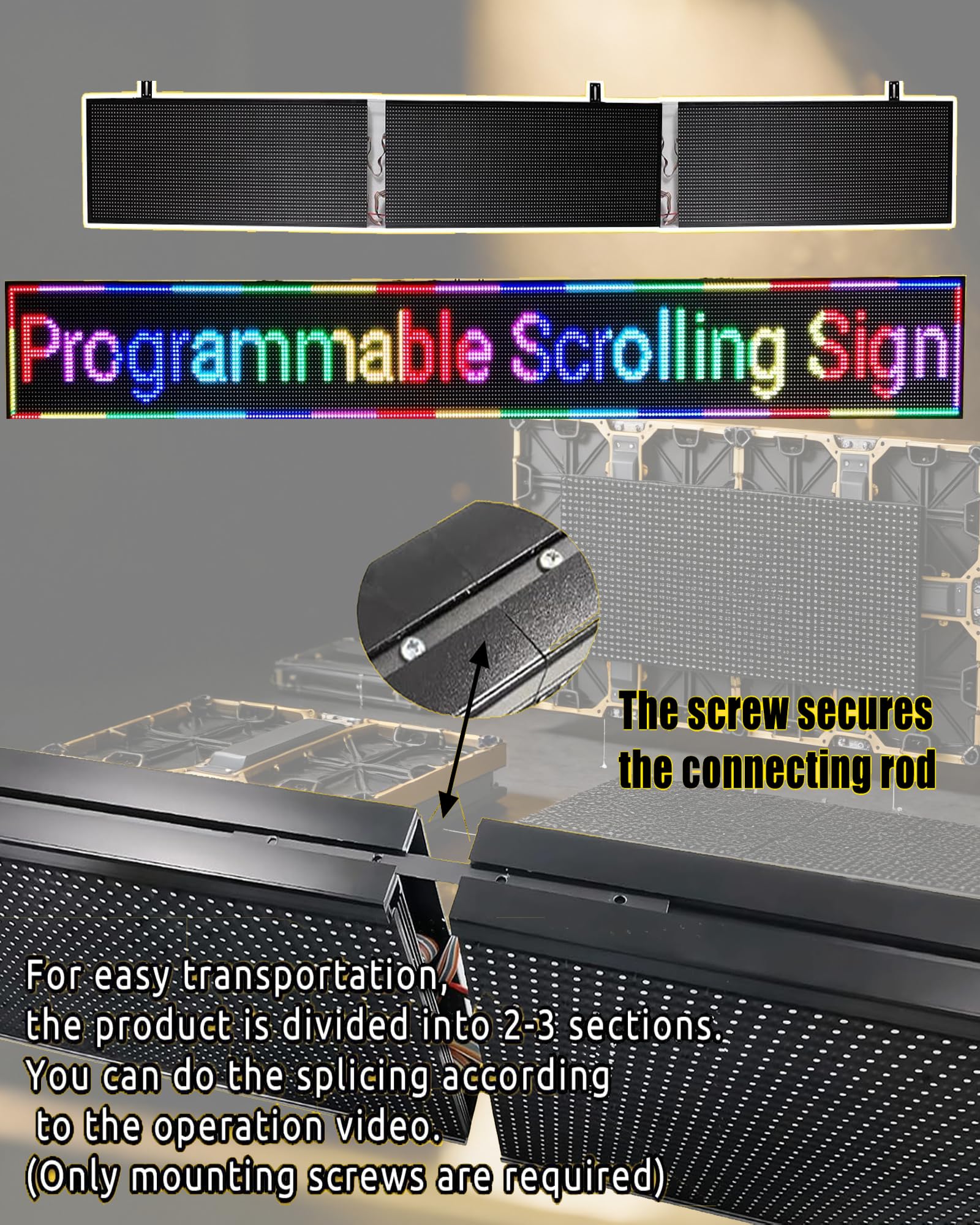 P10 LED-Großdisplay LED-Schild 192x32cm | 4000cd/m² + IP65 Allwetter | Programmierbares Leuchtschild mit SMD-Technik – Für Foodtrucks, Außenwerbung & Events WIFI/U-DISK KONTROLLE