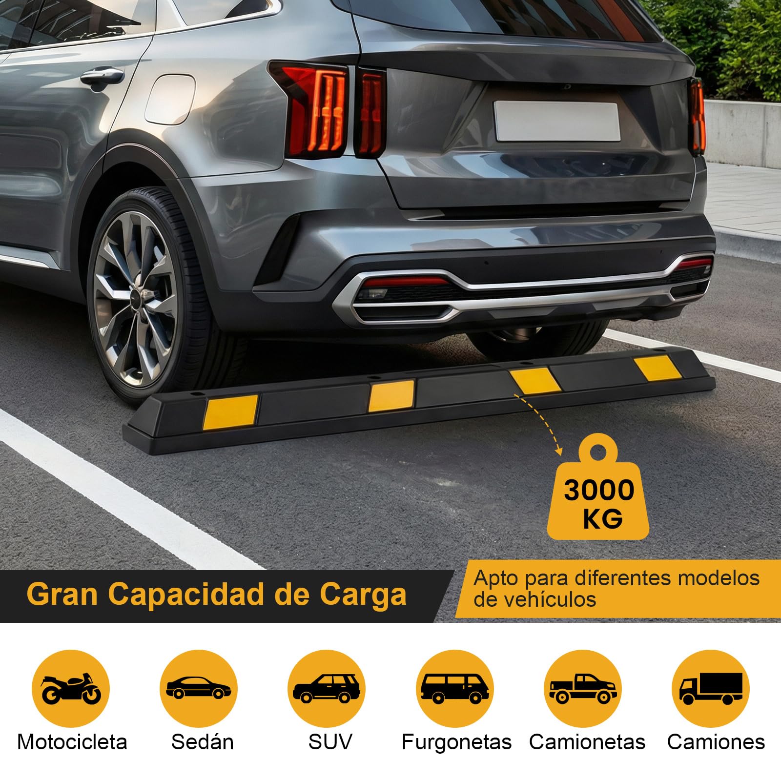 COSTWAY Tope para Ruedas de Goma, Rampas para Coches con Rayas Amarillas Reflectantes para Coches, Camiones, Remolques, Tope Rueda Garaje para Aparcamiento en Interiores y Exteriores