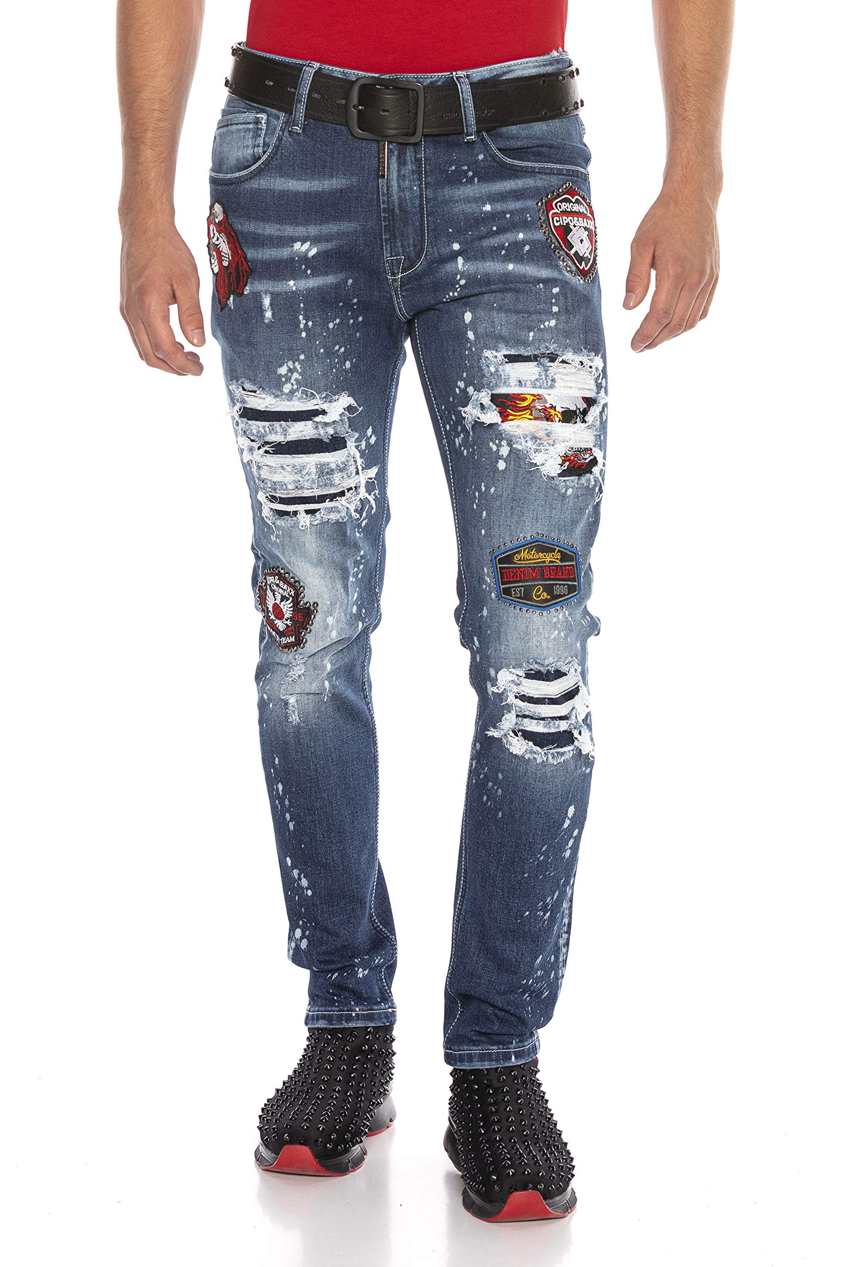 Cipo & Baxx Pantalones vaqueros rectos para hombre, pantalones vaqueros con corte de parches.